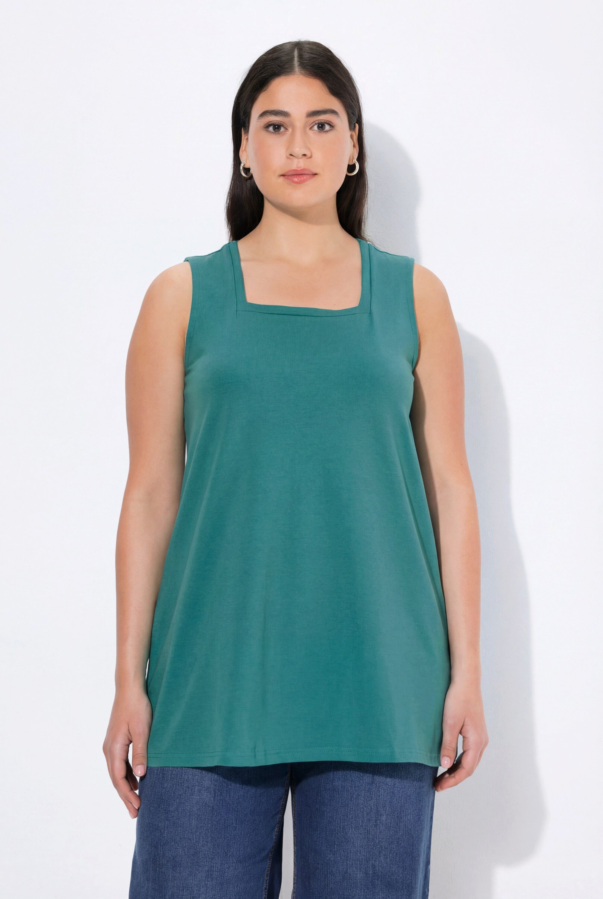 Ulla Popken Longshirt Longtop Classic Fit Carré-Ausschnitt ärmellos