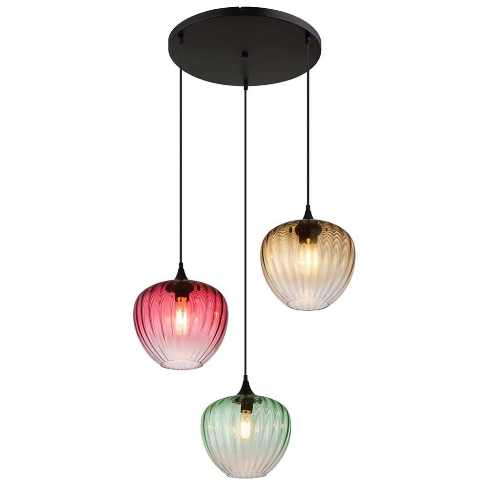 GLOBO LIGHTING Pendelleuchte, Leuchtmittel nicht inklusive, Pendelleuchte Hängeleuchte Metall schwarz Glas rot/grün/amber H 150 cm