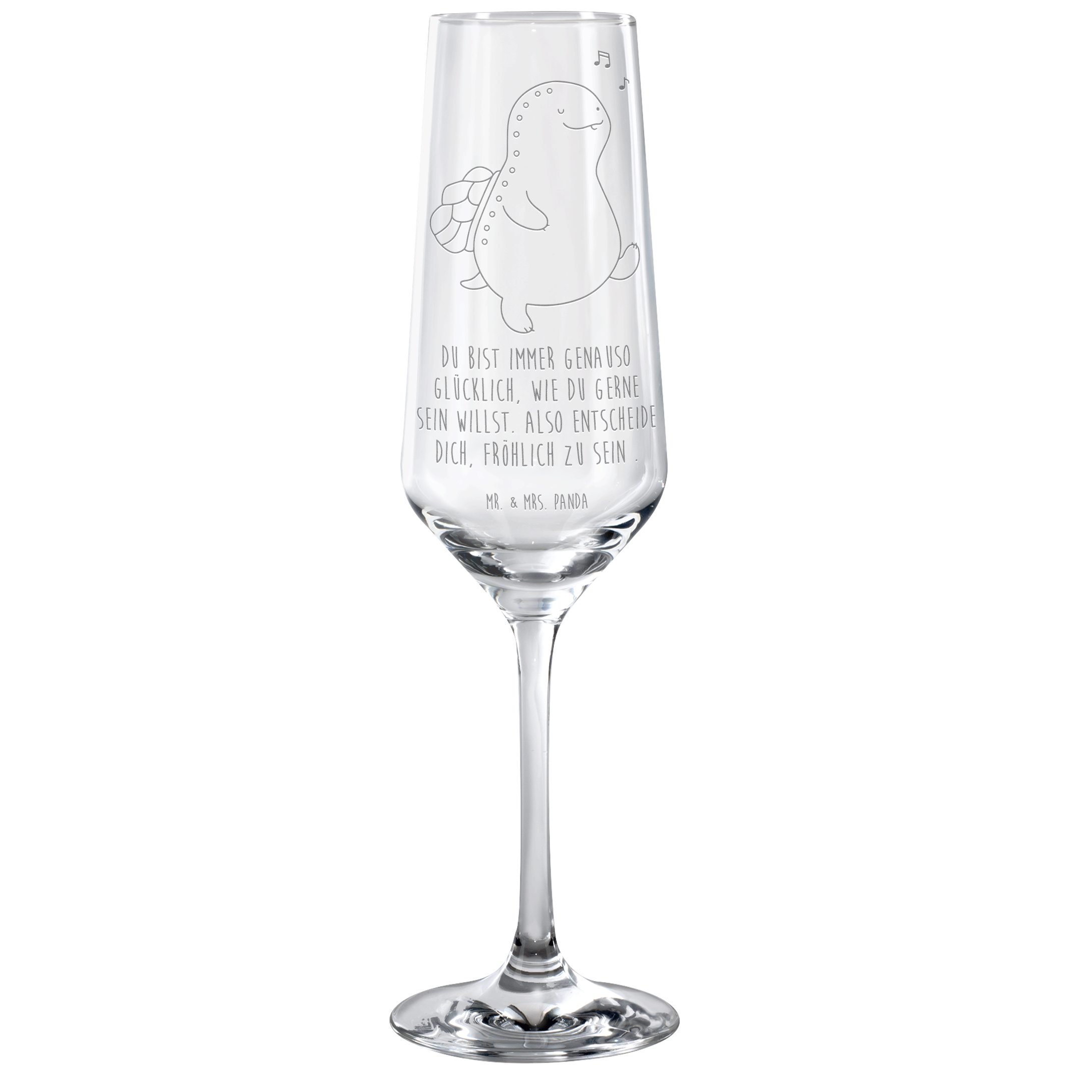 Mr. & Mrs. Panda Sektglas Schildkröte Pfeifen, Glas, Transparent, Trennung, Pfeifen, Sektflöte, Premium Glas, Glück Pfeifen Geschenkglas