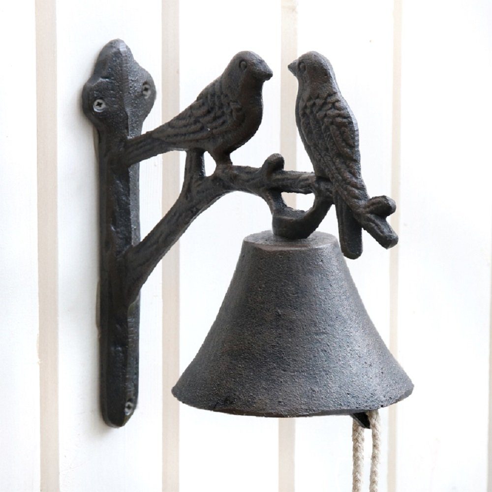 Parts4Living schwarz cm, "Vogelpaar" zur rustikalem antik Gartendeko Wandmontage Glocke mit Charme Gartenfigur Türglocke 18x10x18 Gusseisen Gartenglocke Wandglocke