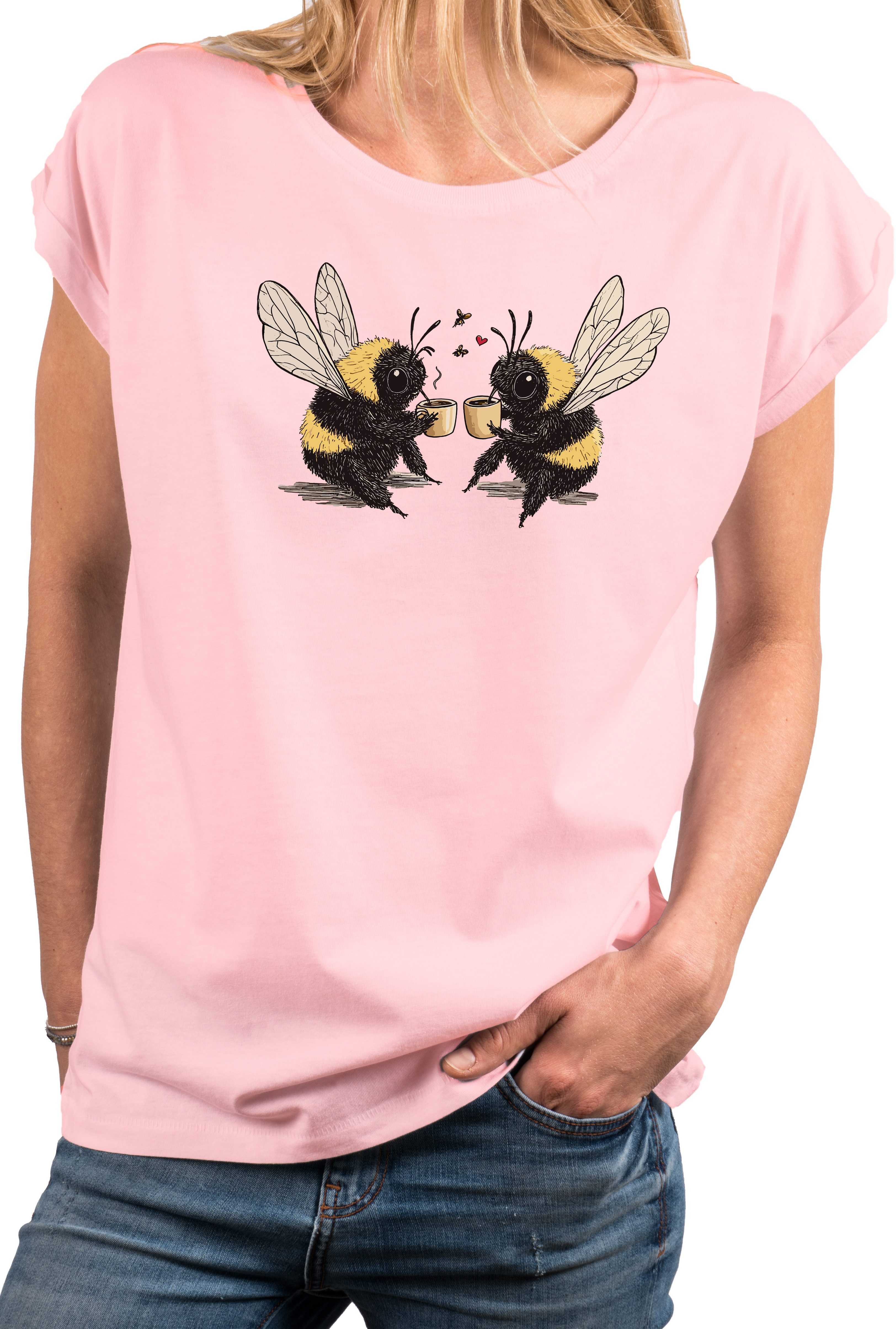 MAKAYA T-Shirt Damenshirt Lustige Tiere – Kaffee Hummel, Sommer-Top (Weiß, günstig online kaufen