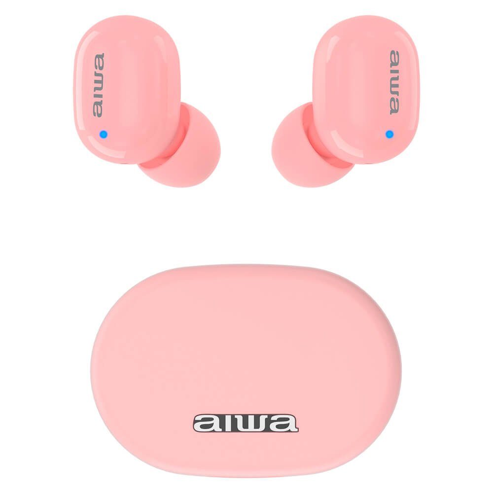 Aiwa EBTW-150 Drahtlose Kopfhörer Bluetooth der 300mAh, Gesprächszeit Pink Wiedergabe- 3 Ladung, 10 5.0 In-Ear-Kopfhörer pro / Stunden Ladeports) Reichweite Ladeetui: (iOS, Kopfhörer: Android, magnetische m