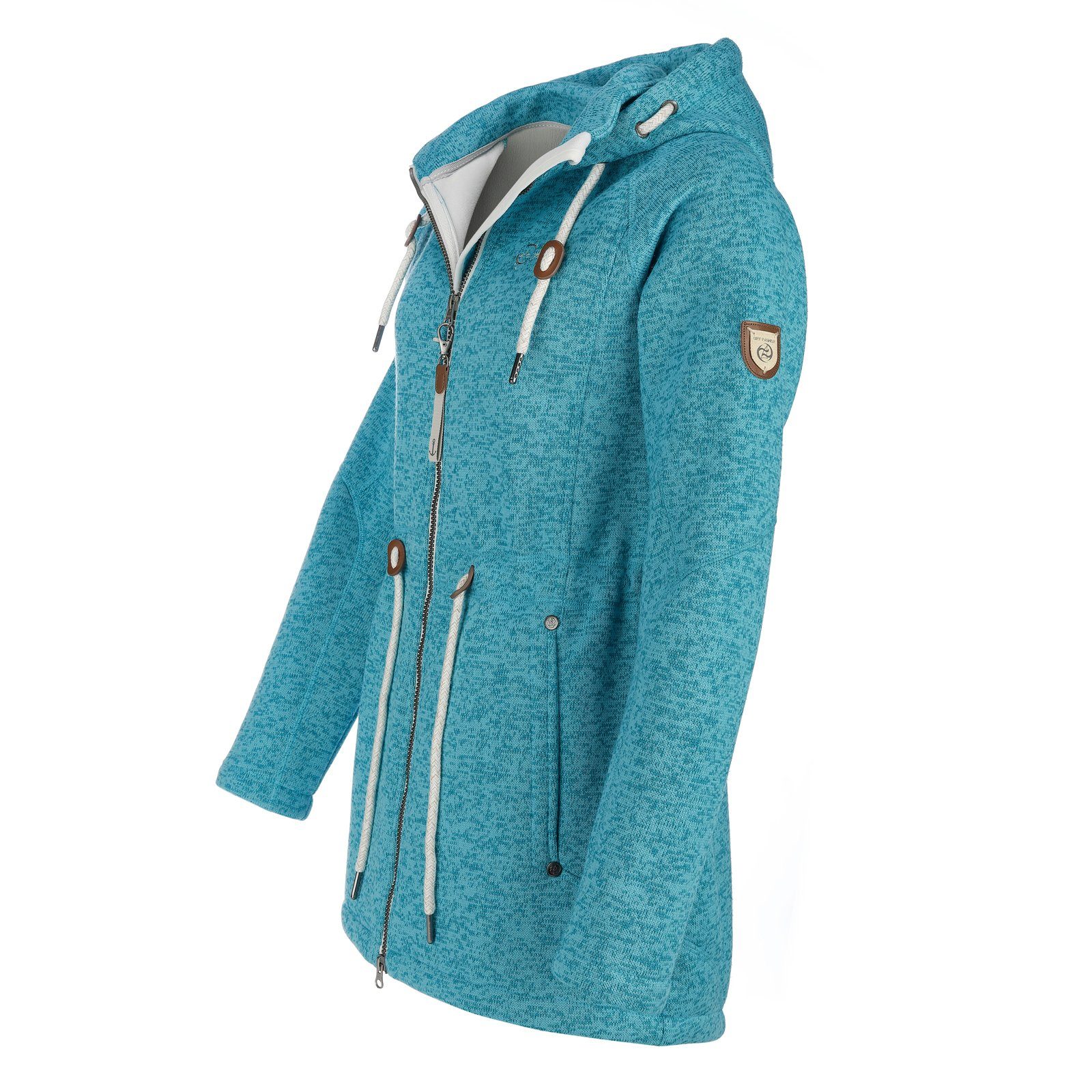 Damen Wärmende Peter-Ording blau Fashion melange - Kapuze capri Fleece-Mantel mit Wollmantel Dry St. Fleecejacke