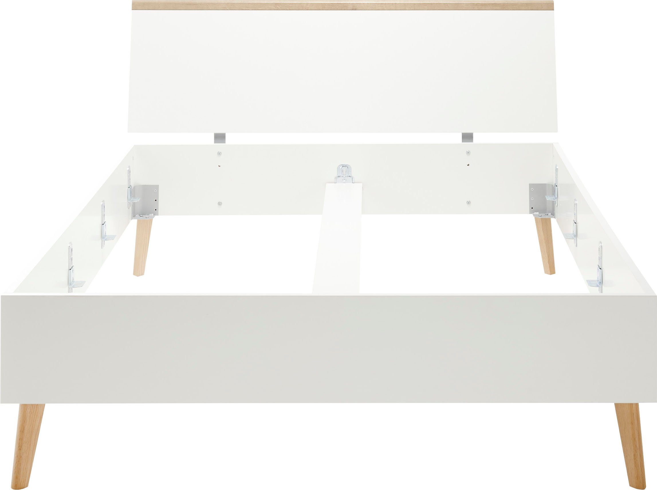 Home affaire Einzelbett Merle Bettgestell mit Massivholzfüßen Außenmaße 145/20/92 cm (B/T/H), in skandinavischem Design, Liegefläche 140x200cm