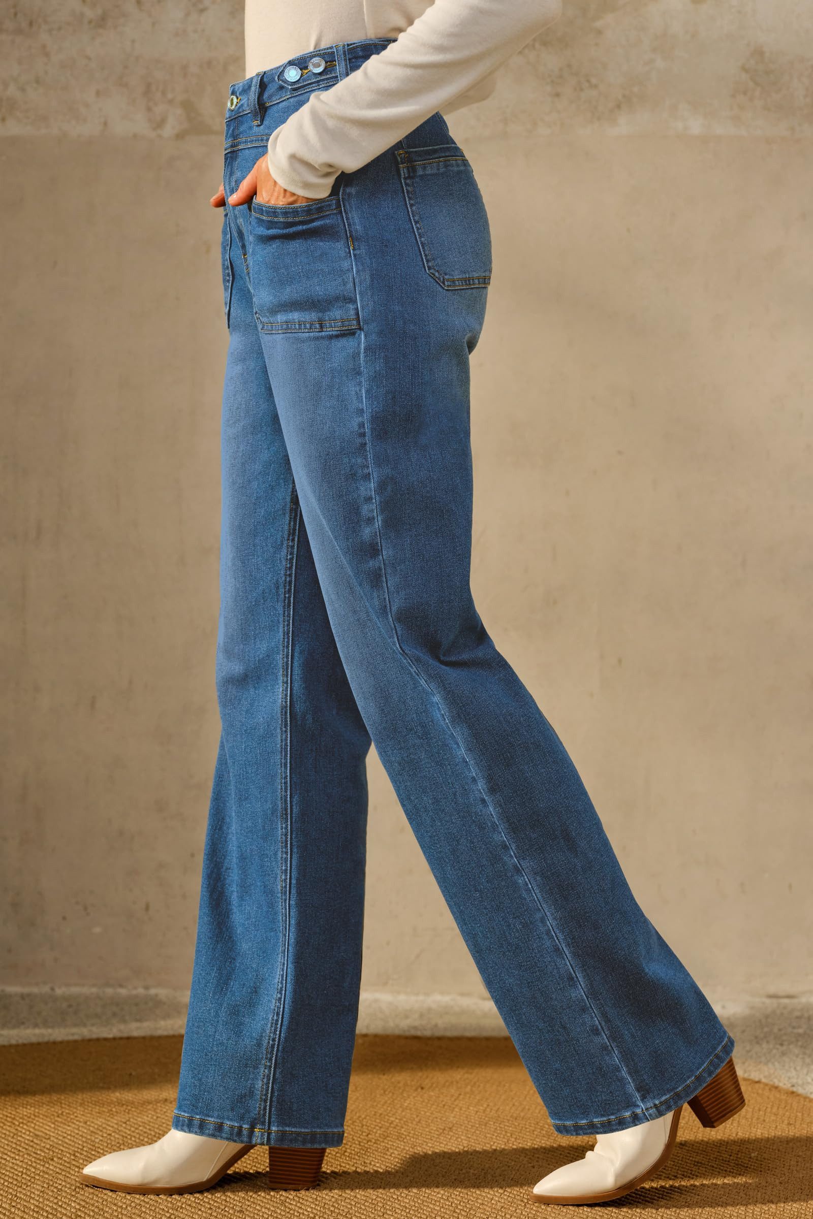 Arach&Cloz Taillenjeans Damen Jeans hohe Taille Palazzohose Relaxhose Gerad günstig online kaufen