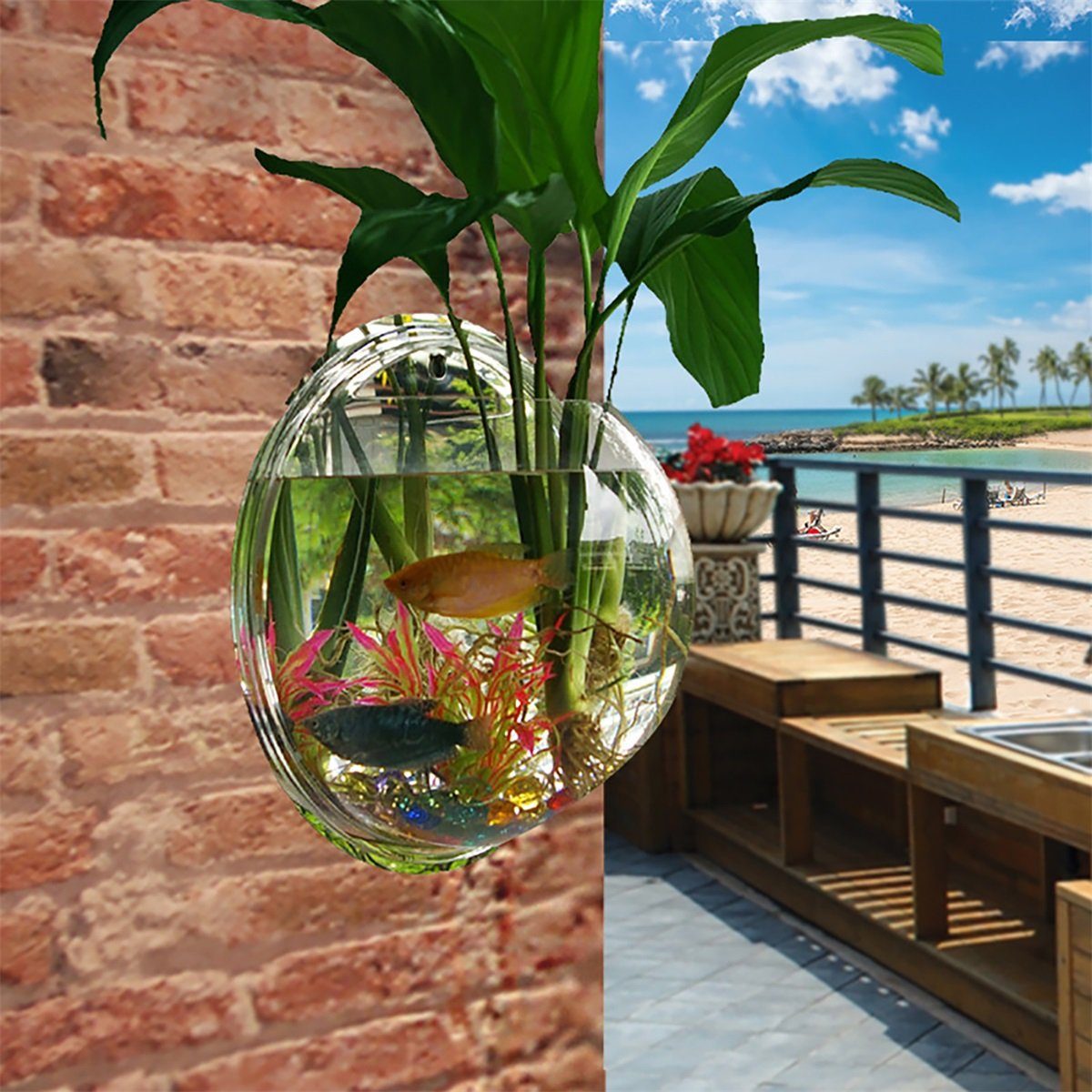 Rutaqian Fischschale, Aquarium hängende für Wandmontiertes Aquariumunterschrank Aquarien Transparent Garten,Büro