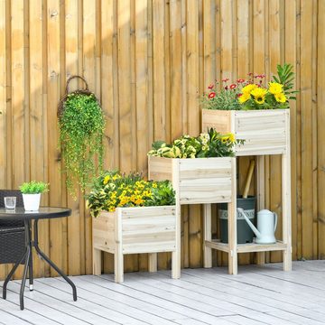 Outsunny Hochbeet 3 Etagen Pflanzkasten aus Holz (Blumenwagen, 1 St., Pflanzkübel), für Garten, Balkon, Naturholz