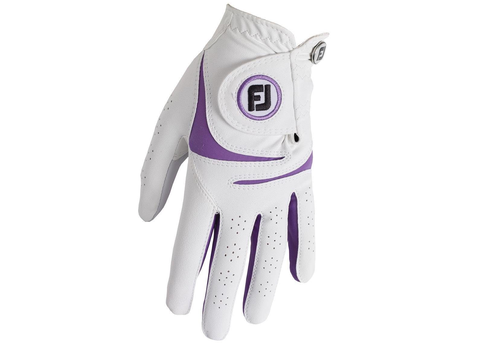 Footjoy WeatherSof VERSCHLUSS,AUSSERGEWÖHNLICHE Damen SICHERER Golfhandschuhe PASSFORM,FIBERSOF™,FEUCHTIGKEITSKONTROLLE Weiß/Lila (Handschuh) Golfhandschuh FOOTJOY