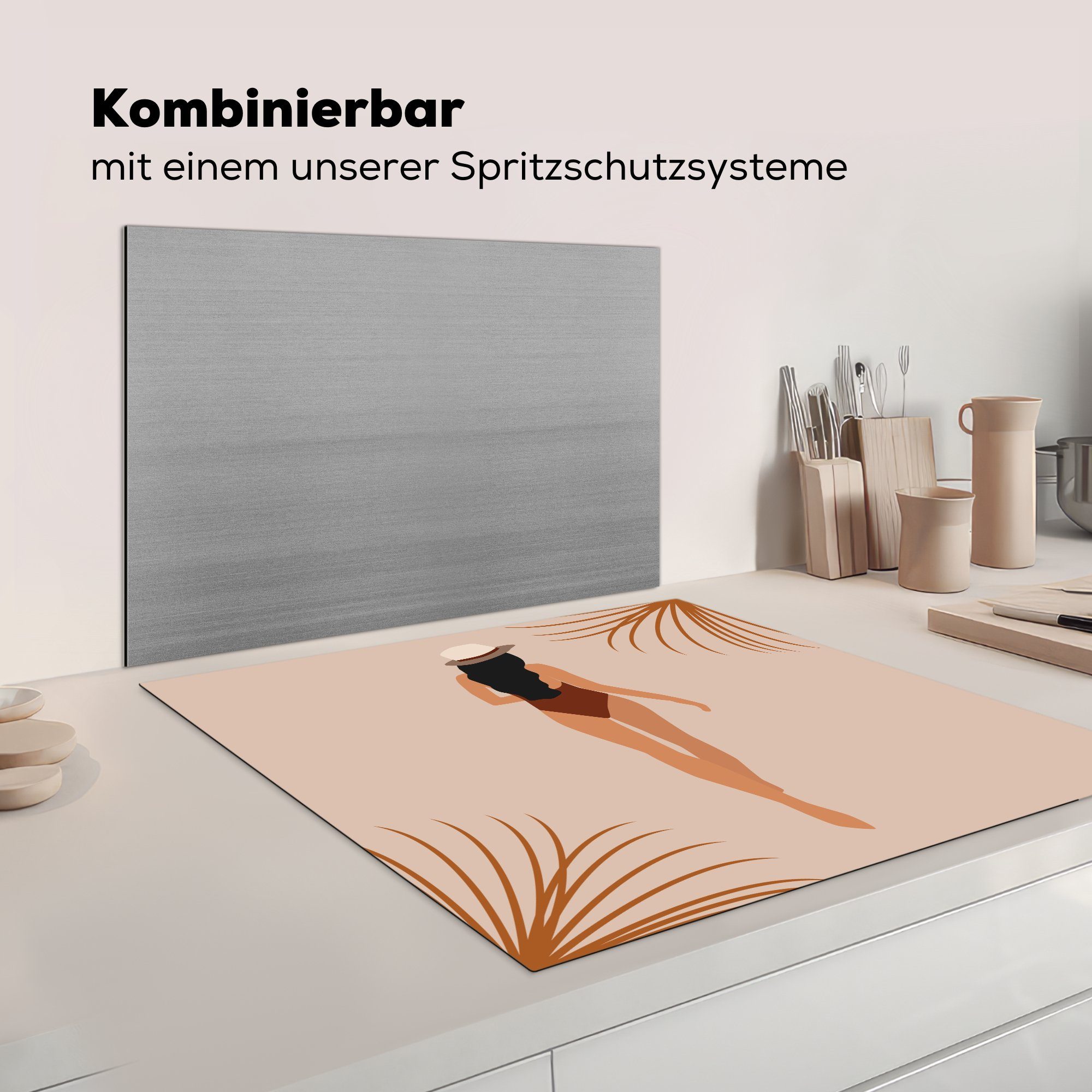 Herdblende-/Abdeckplatte - Sommer Vinyl, (1 - MuchoWow küche Arbeitsplatte Pastell, tlg), cm, für Frau Ceranfeldabdeckung, 78x78