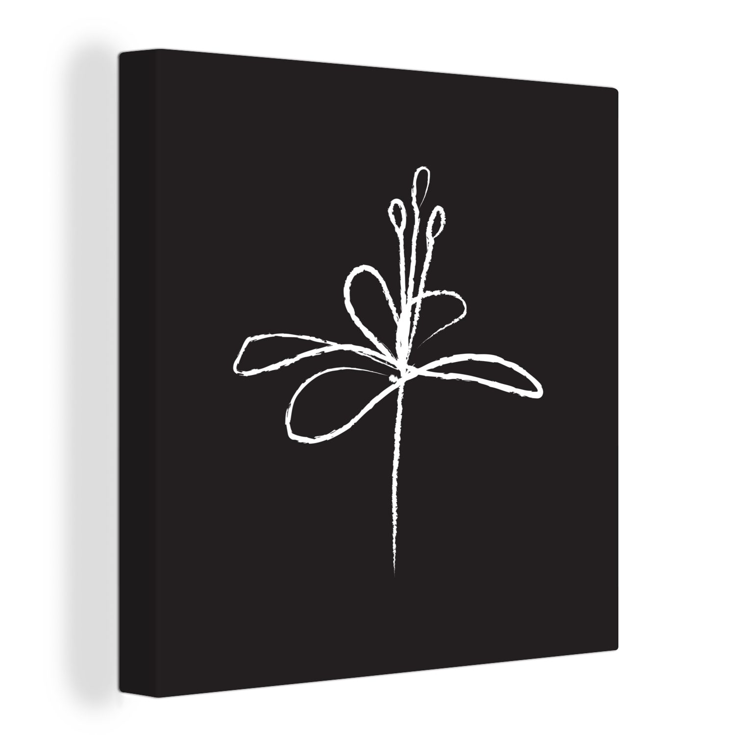OneMillionCanvasses® Leinwandbild Strichzeichnung - Blume - Schwarz - Weiß, (1 St), Leinwand Bilder für Wohnzimmer Schlafzimmer