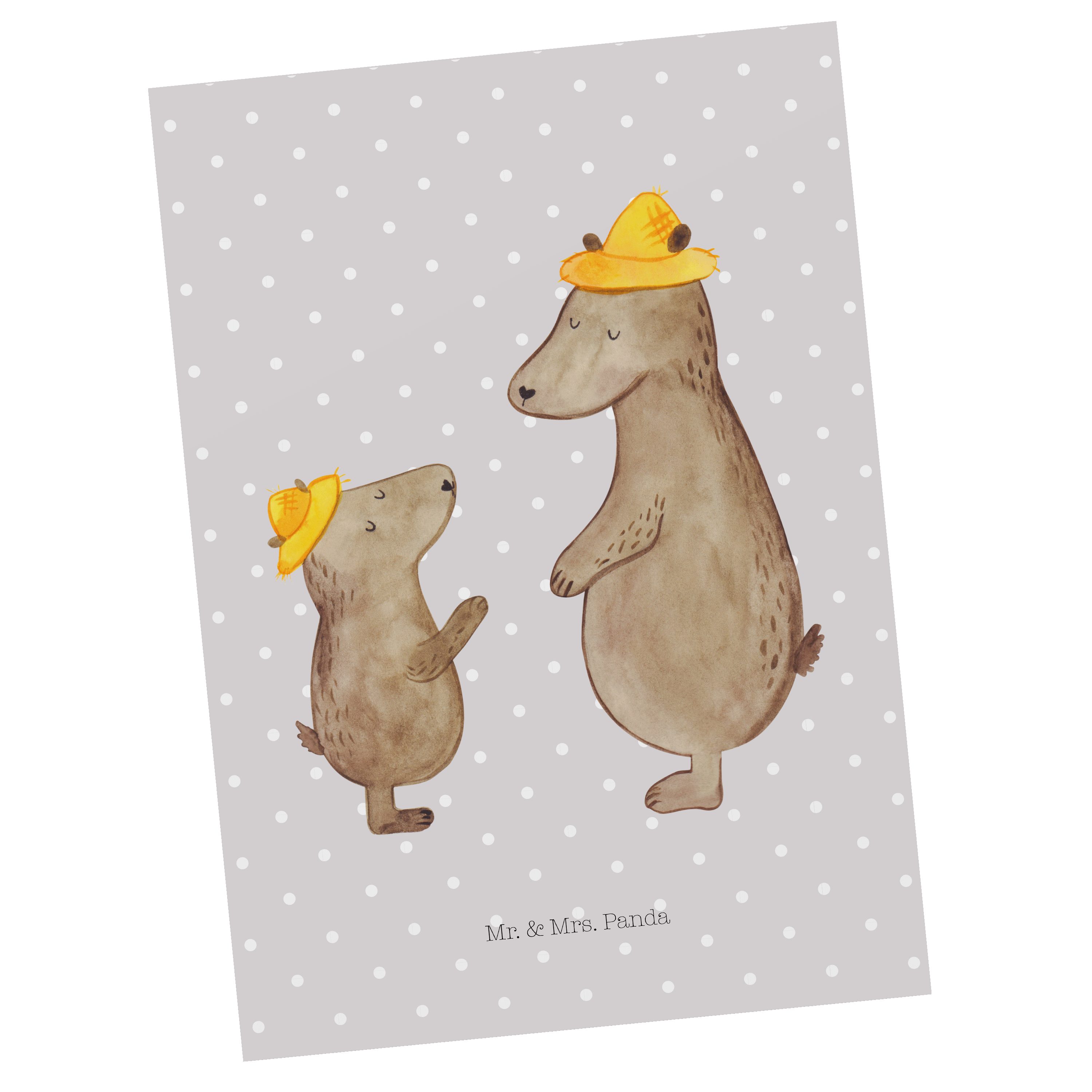 Mr. & Mrs. Panda Postkarte Bären mit Hut - Grau Pastell - Geschenk, Papi, Dad, Vatertag, Karte | Grußkarten