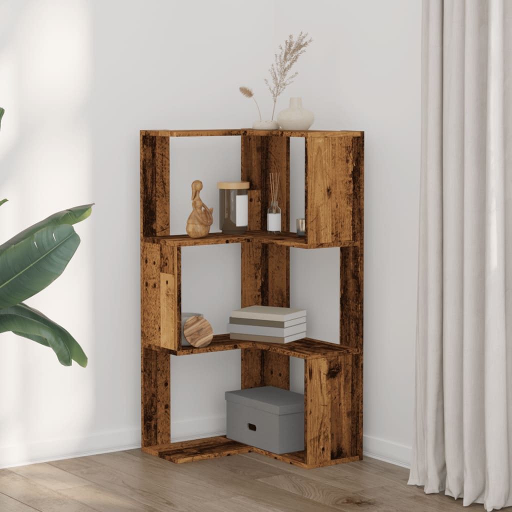 vidaXL Bücherregal Eck-Bücherregal 3 Böden Altholz-Optik 50x50x102cm Holzwerkstoff, 1-tlg. – Bild 3 von 5