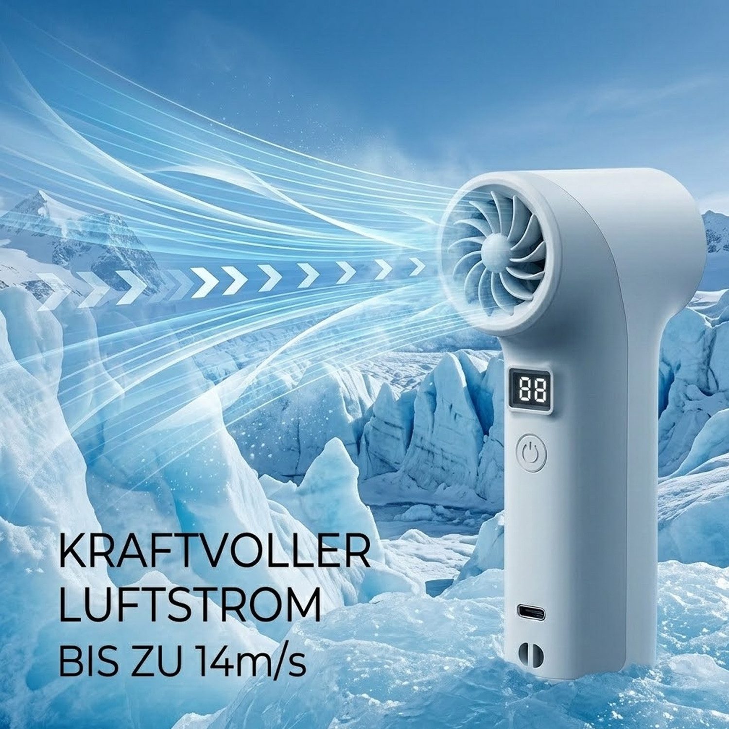 MOPUEA Mini USB-Ventilator Mini Handventilator 14h Laufzeit,5 Stufen USB-C Akku ür Outdoor