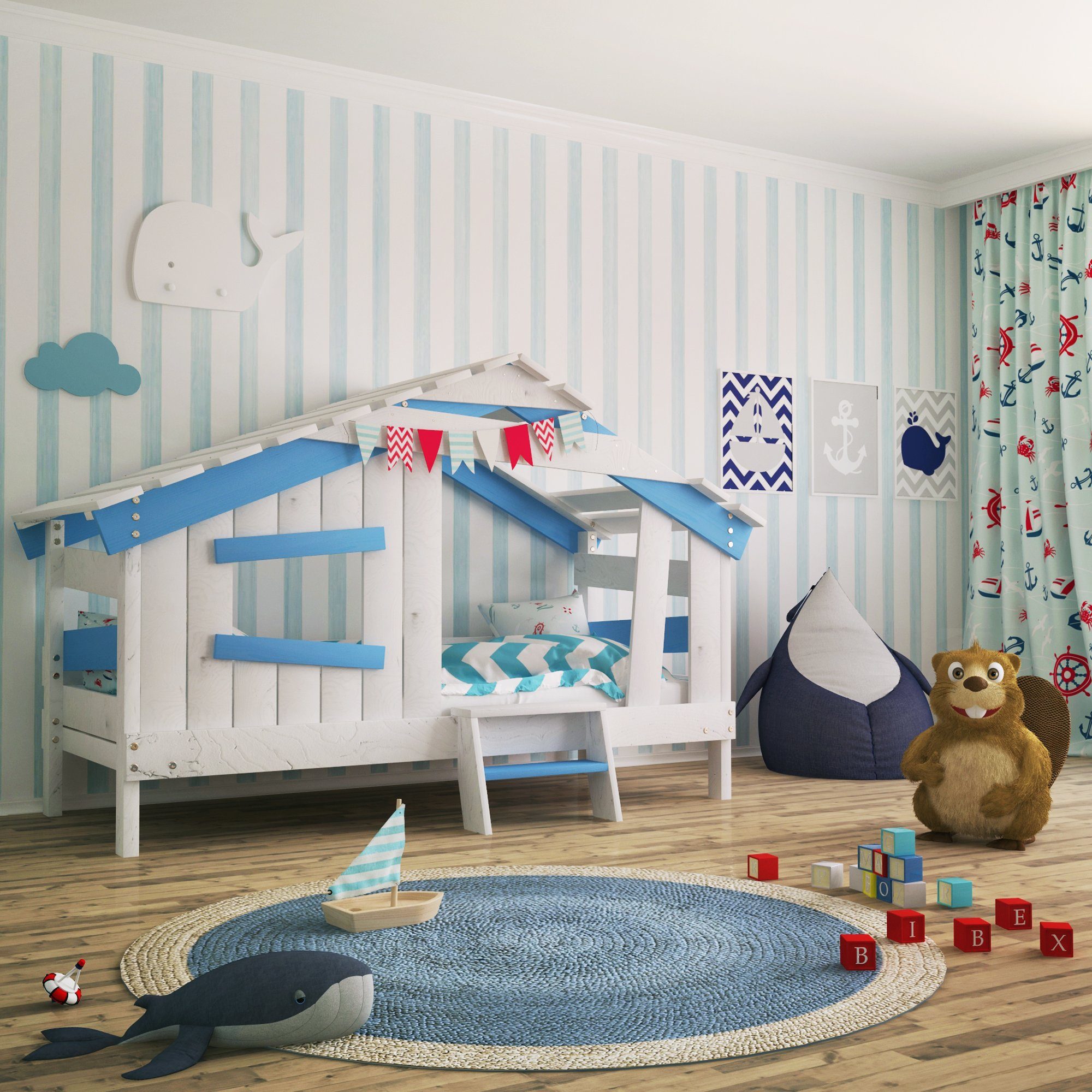 bibex Kinderbett APART CHALET Kinderbett, Jugendbett, Spielbett, himmel-blau
