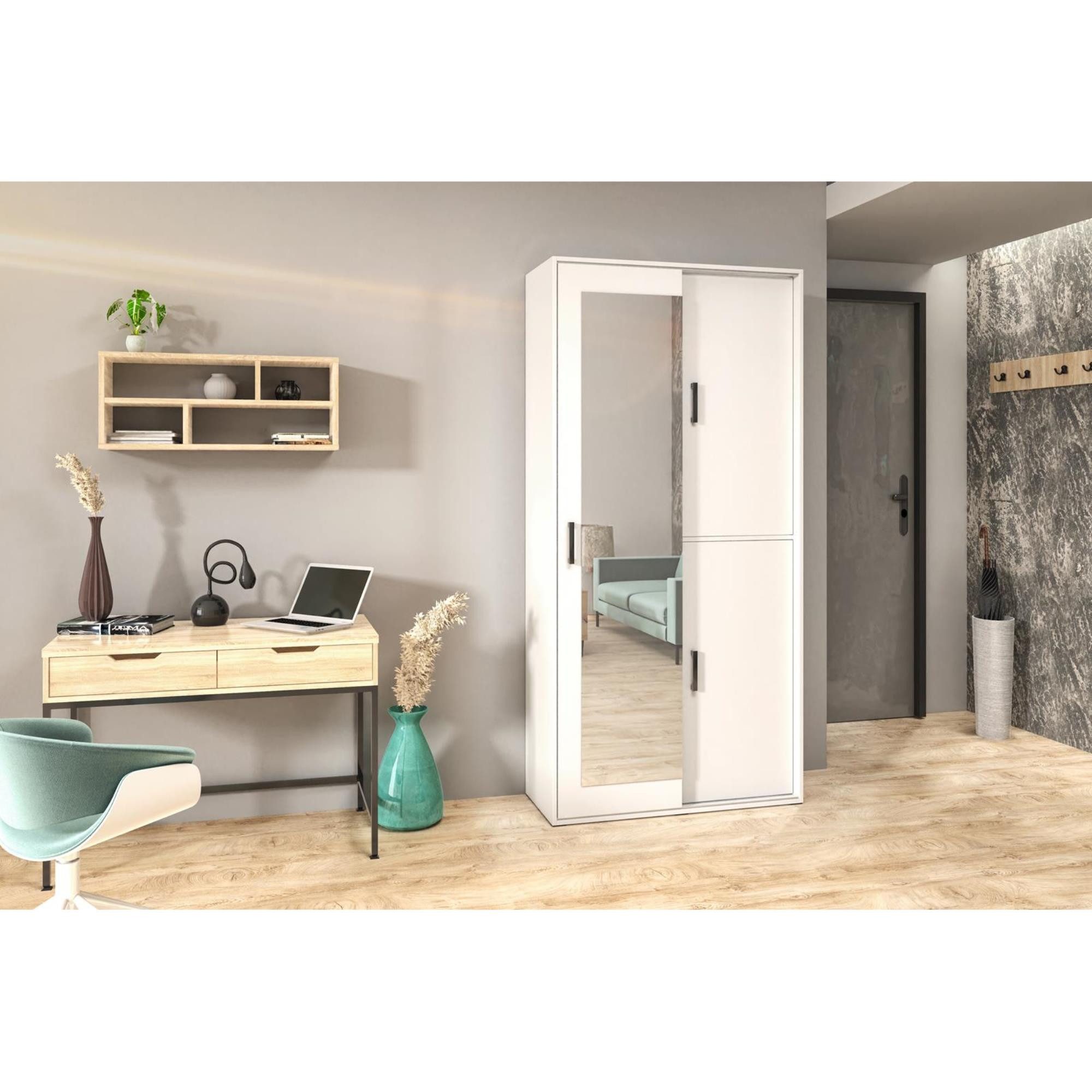 Beautysofa Garderobenschrank mit Spiegel LANO (modern / loft Stil) Kleiderschrank mit Türen