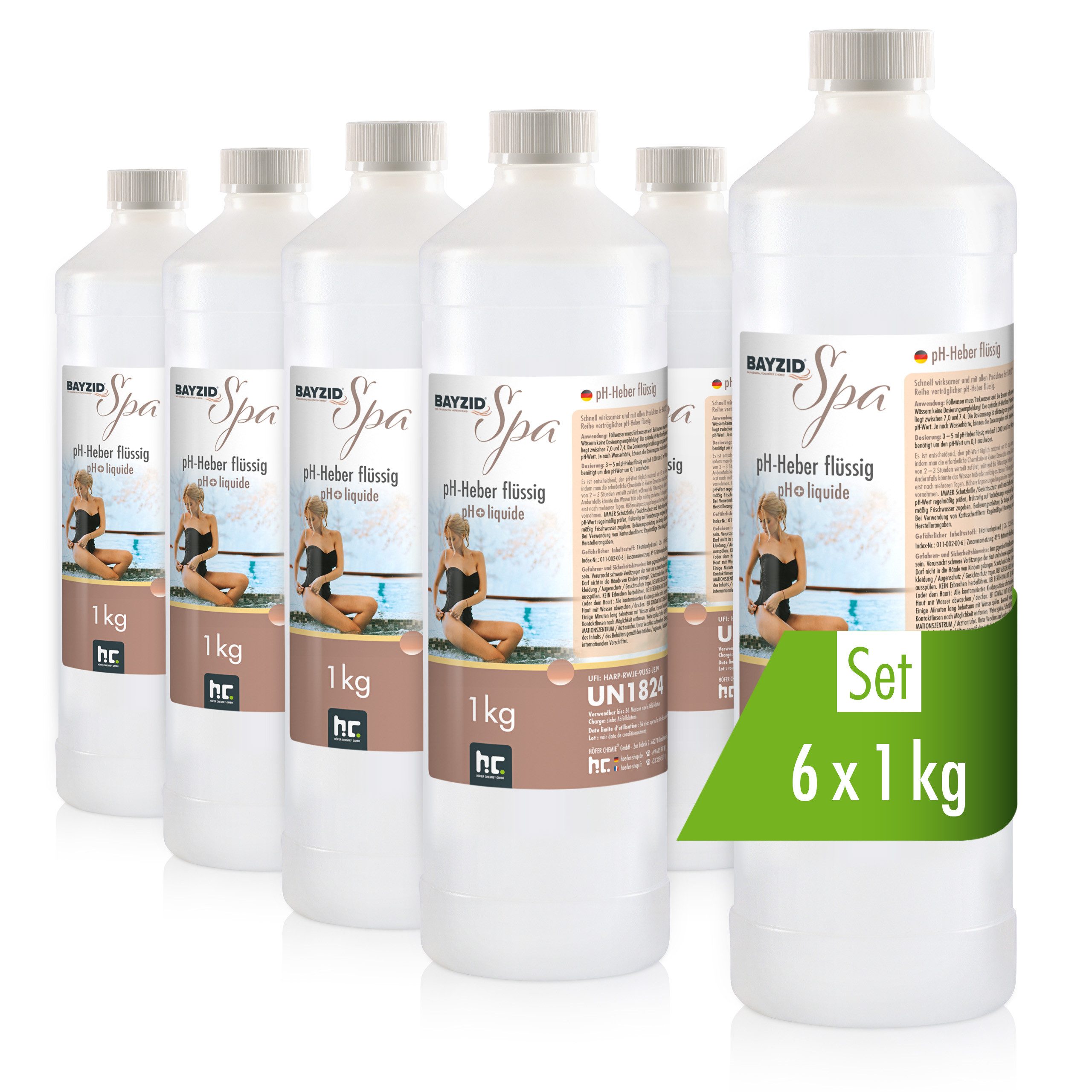 Höfer Chemie GmbH Poolpflege 6 x 1 kg BAYZID® SPA pH Heber flüssig, Optimiert pH-Wert für angenehmes Whirlpoolwasser