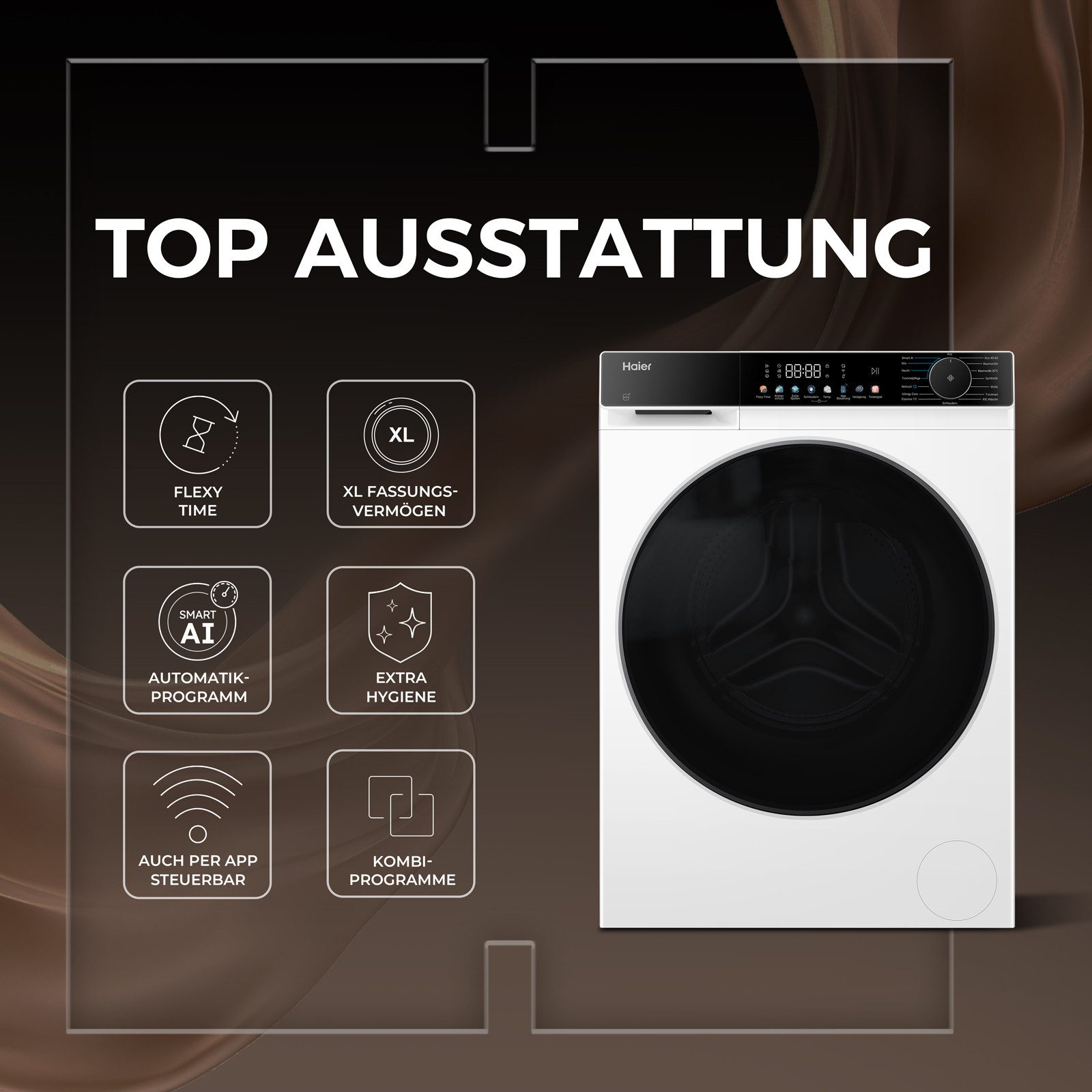 Haier Waschtrockner G5 Serie HWD100-BP14657U1, 10 kg, 6 kg, 1400 U/min, Smart AI Automatikprogramm & Wi-Fi – Bild 3 von 5