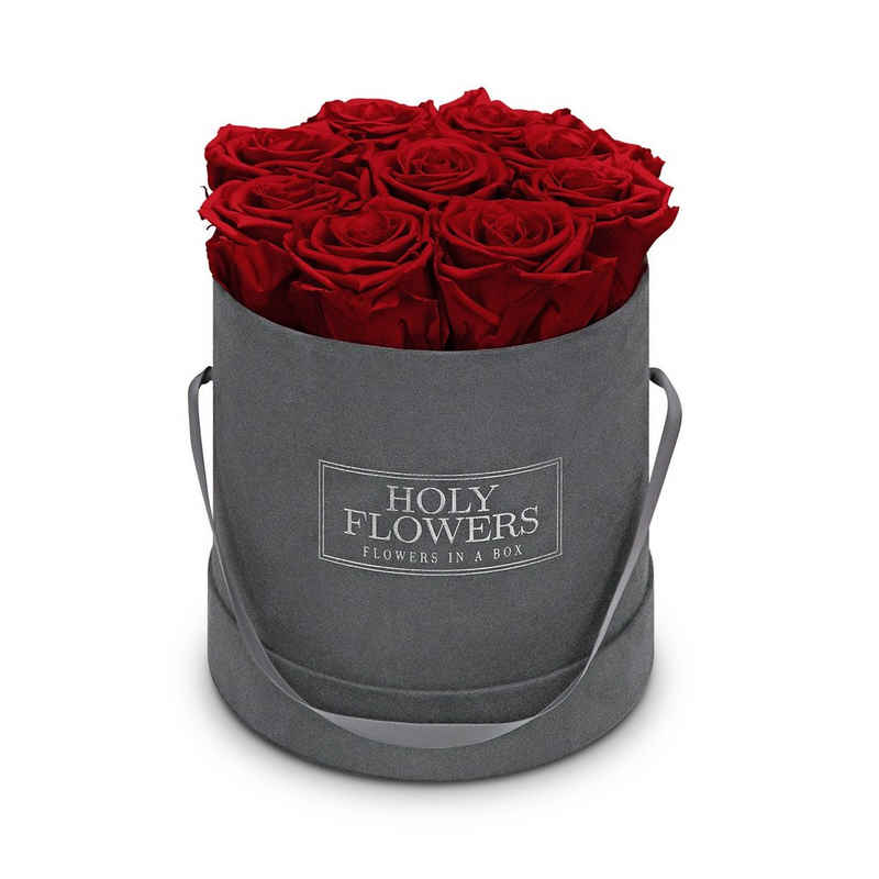 Kunstblume Rosenbox aus Samt mit 9 Infinity Rosen I 1- 3 Jahre haltbar I Infinity Rose, Holy Flowers, Höhe 18 cm