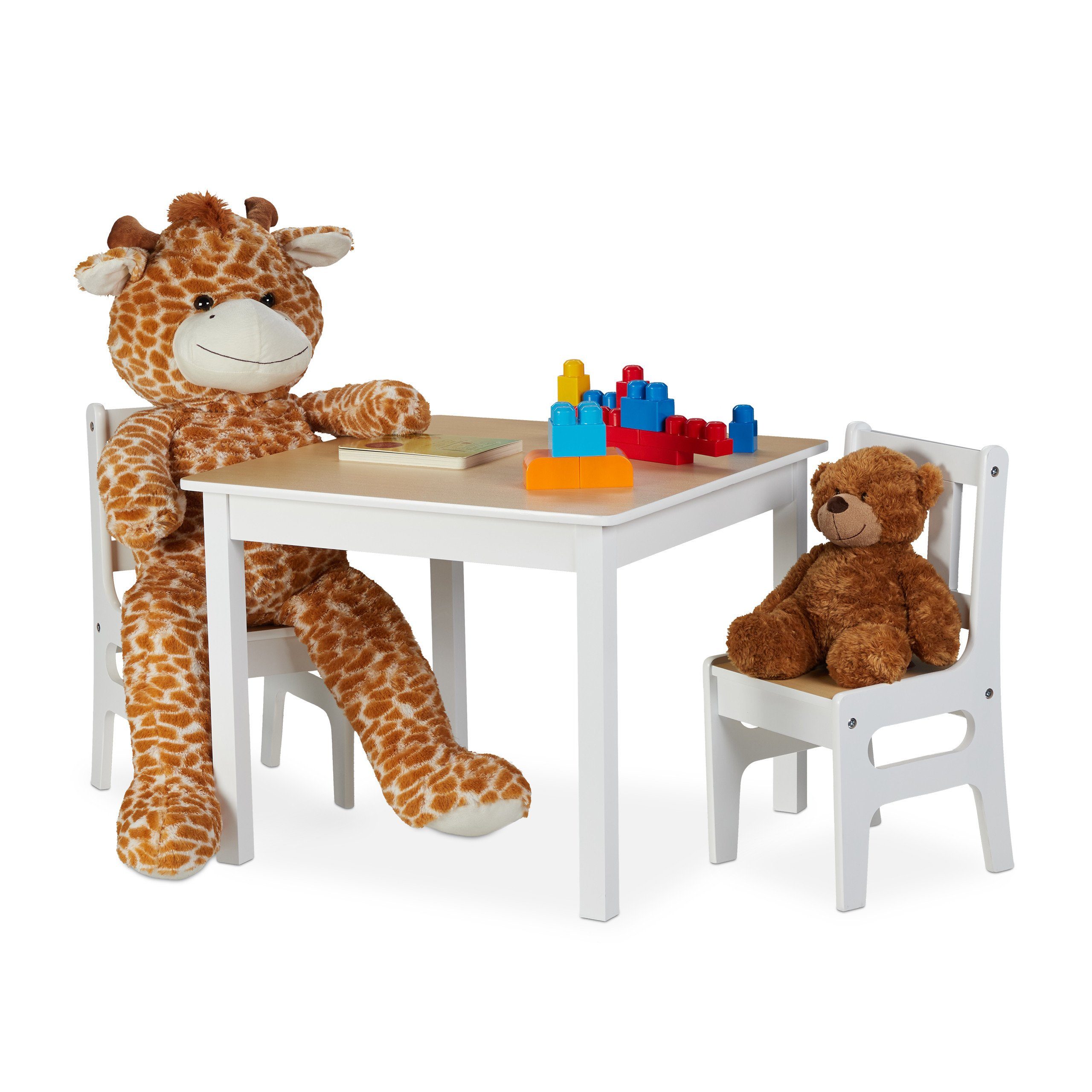 relaxdays Kindertisch mit 2 Stühlen weiß/natur günstig online kaufen