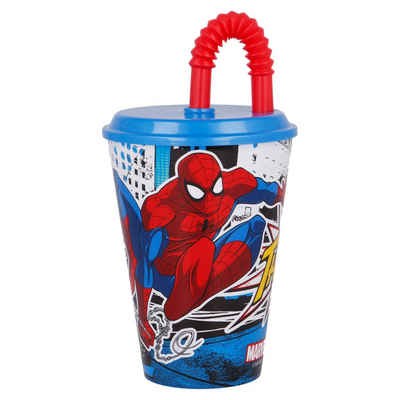 Spiderman Kinderbecher, Kunststoff, mit Deckel und Trinkhalm 430 ml BPA frei