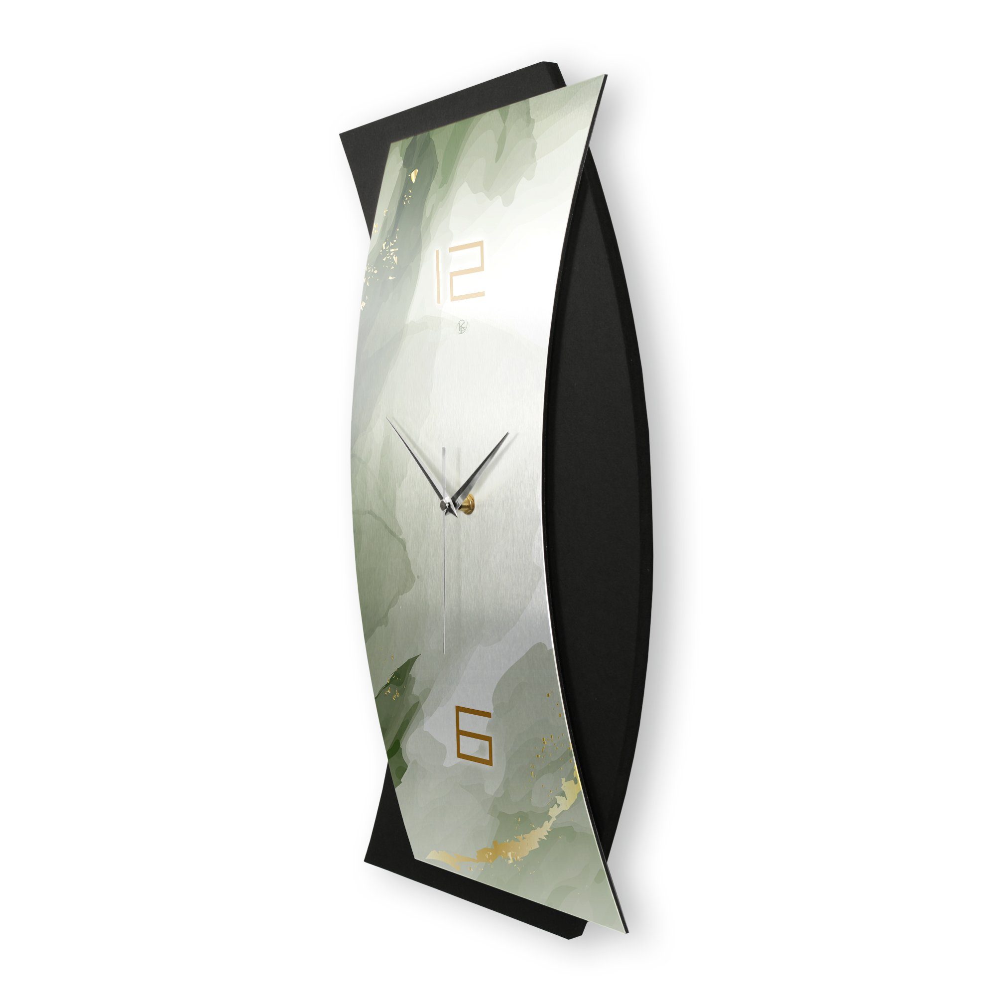 Feder Quarzuhrwerk; modern) Designer-WANDUHR Wanduhr Green elegant, (ohne Funk- außergewöhnlich, Ticken; 3D Kreative oder