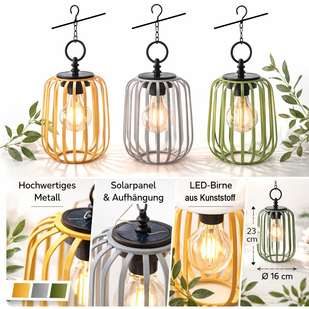 formano Gartenfigur 3er Set 23 cm Solar Windlicht Hängend LED Solarlaterne Metall IP44