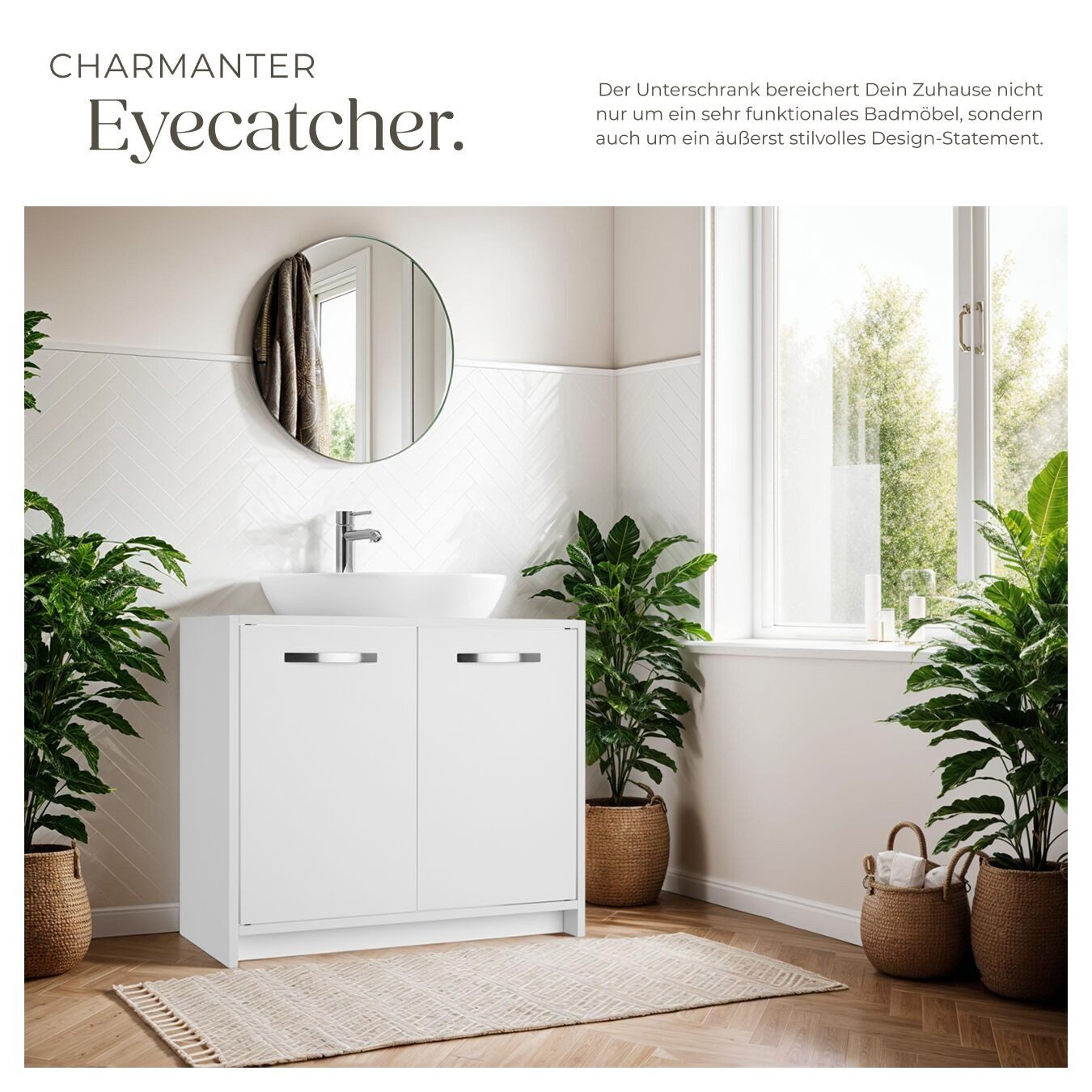 tectake Waschbeckenunterschrank Badezimmerschrank ohne Waschbecken, Belastbarkeit 20kg, 63 x 31 x (Badezimmer Unterschrank Katalina, in weiß) großer Stauraum, S – Bild 3 von 5