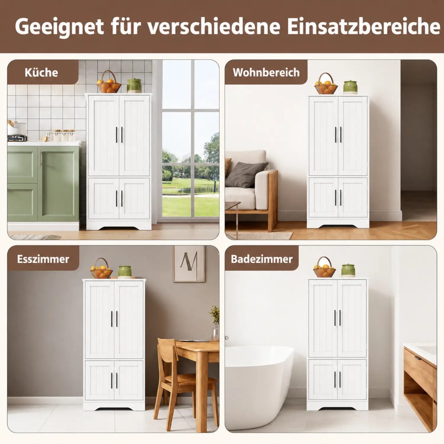 ANYSUN Hochschrank Schmaler Schrank mit 4 Türen,LED-Sensorlicht,Mehrzweckschrank Küche (1-St., Einzelstück) Küchenschrank mit Verstellbare Regalböden,Türablagen,120x60x40cm