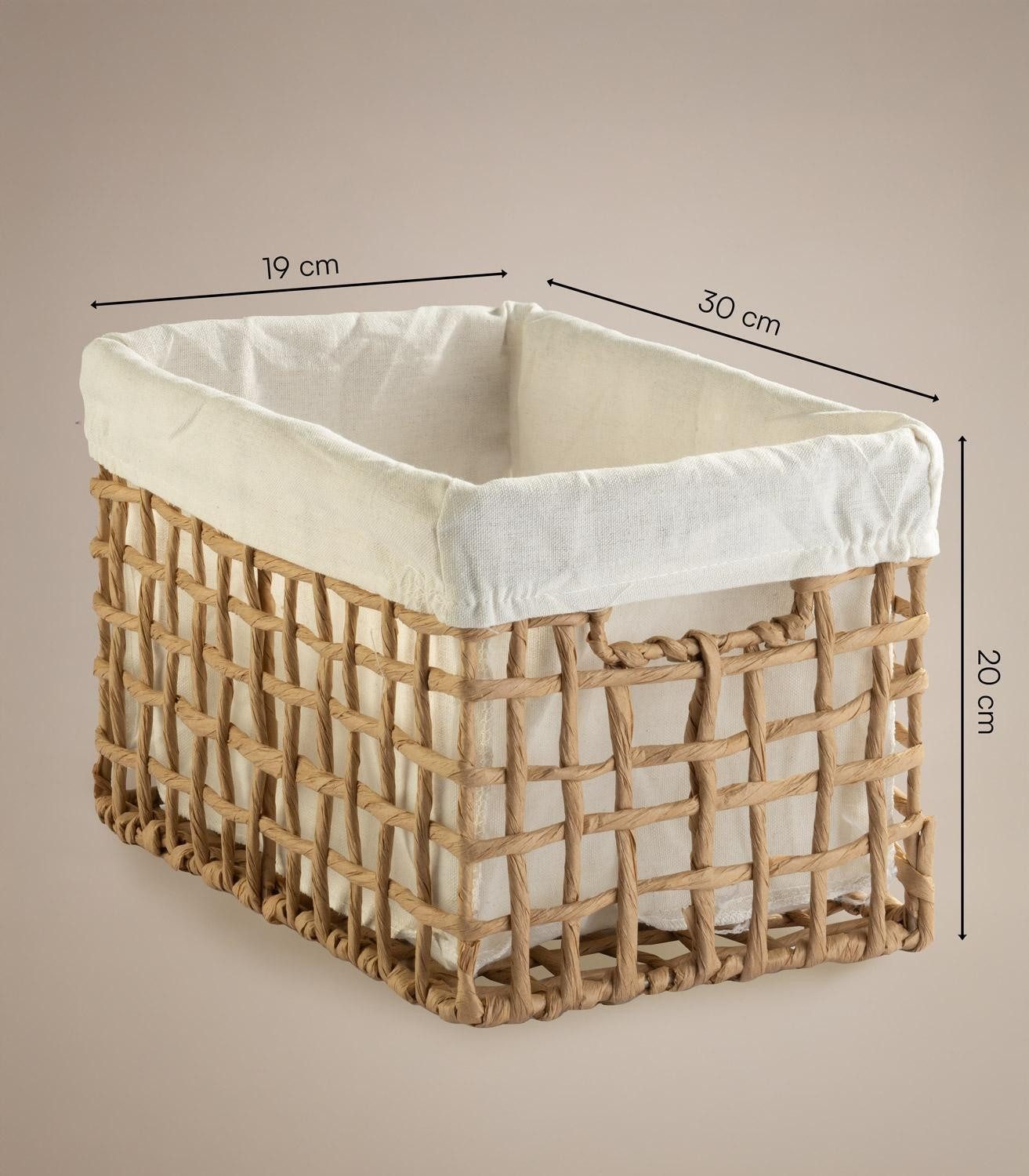 Home4You Aufbewahrungskorb, Beige, Braun, Drahtgestell, Papierumwicklung, (1 St), Einlage aus Stoff, B 30 x H 20 x T 19 cm