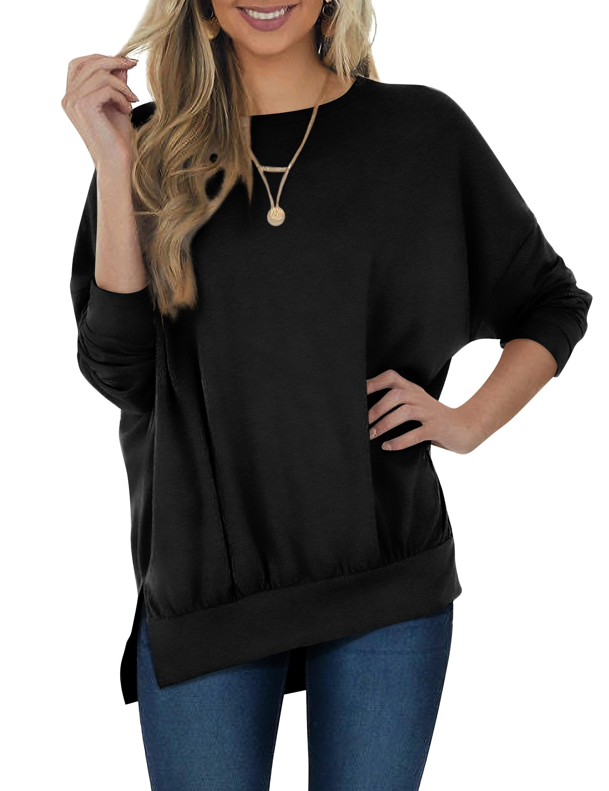 Beluring Sweatshirt Damen Sweatshirt mit Rundhals & Seitenschlitzen, Longsl günstig online kaufen