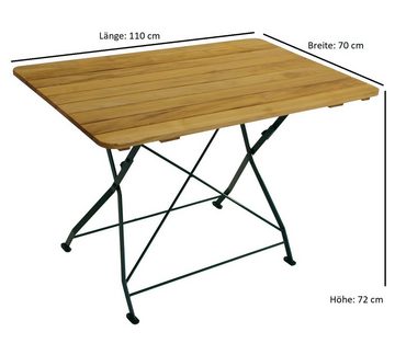 DEGAMO Garten-Essgruppe PASSAU, (5-tlg), (4x Sessel, 1x Tisch 70x110cm), Gestell grün + Robinie