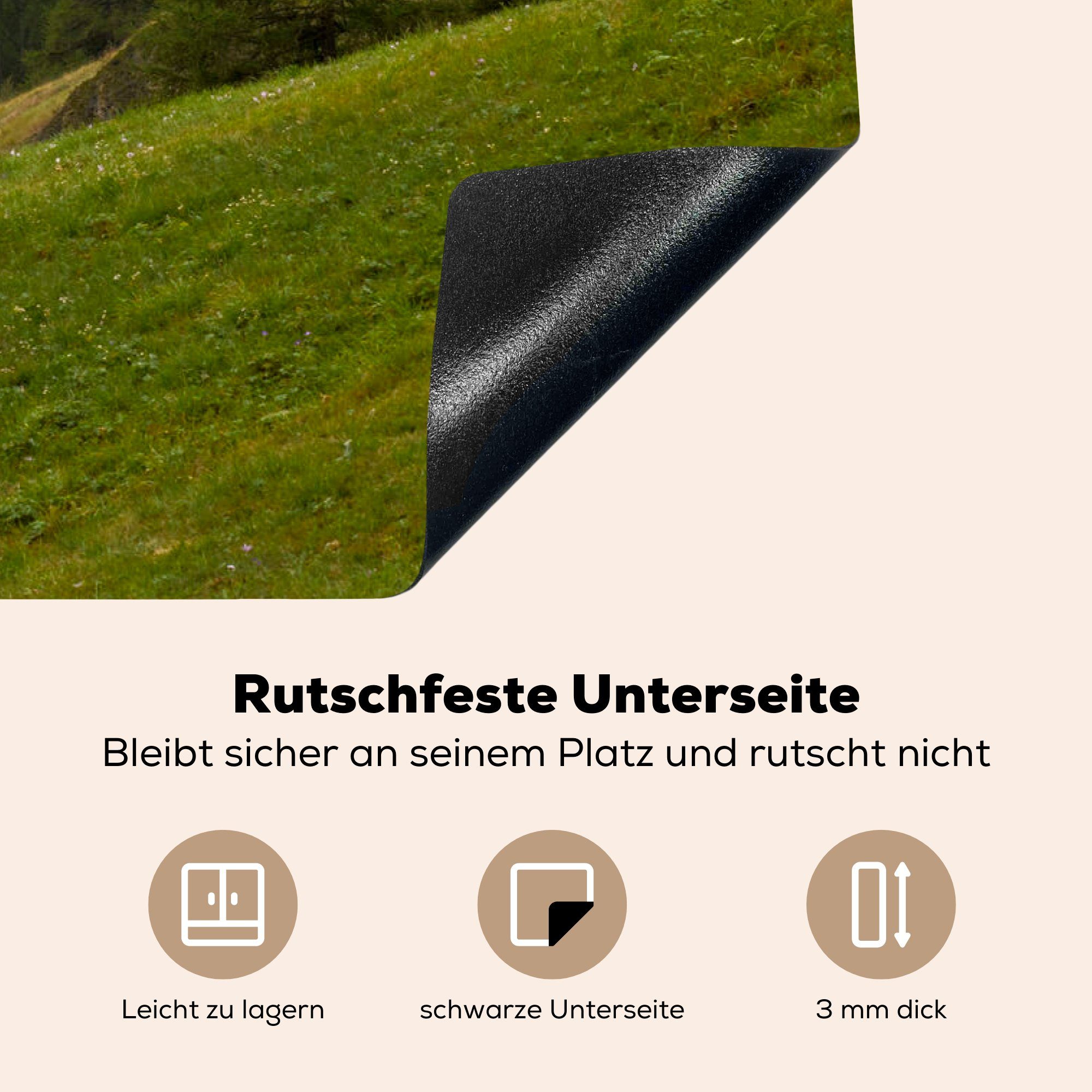 81x52 Induktionskochfeld Schutz Herdblende-/Abdeckplatte tlg), Das MuchoWow Schweizer Ceranfeldabdeckung cm, Vinyl, (1 für einem Matterhorn Tannenwald, hinter die küche,