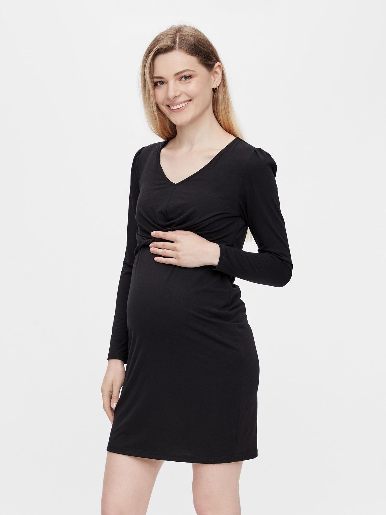 Mamalicious Shirtkleid Umstands Mini Kleid Stretch Shirt Dress MLELLEN (lang) 5000 in Schwarz