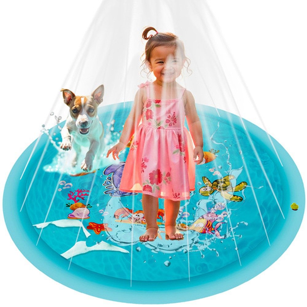 KRUZZEL Poolsprüher Gartensprinklermatte 150 cm Kinder (Spar-Set, Wasserfontänenmatte), stabile Wassermatte für Kinder, geprüft nach EU-Normen