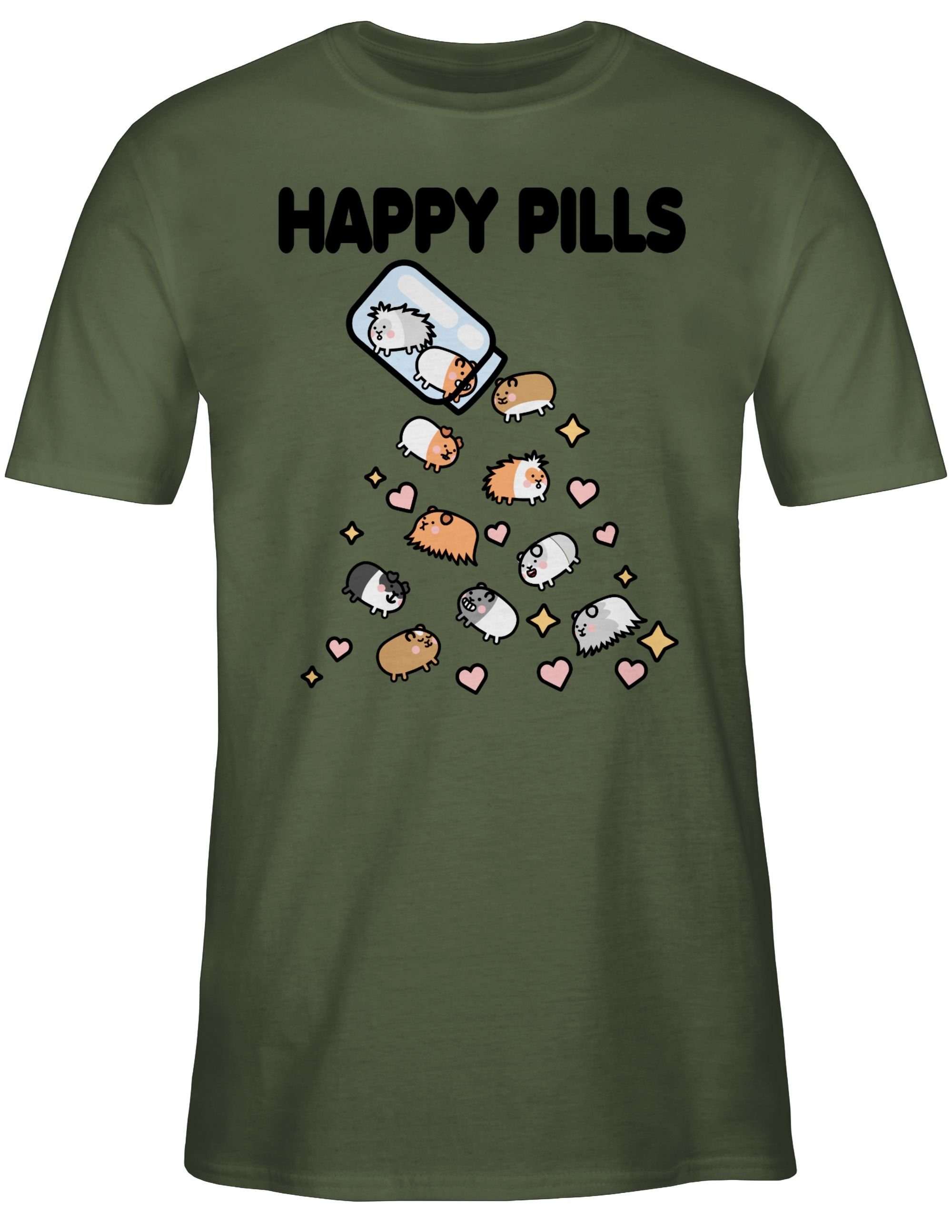 Shirtracer T-Shirt Happy Army Meerschweinchen Zubehör Grün Tiere Mrerschwein 2 Pills 