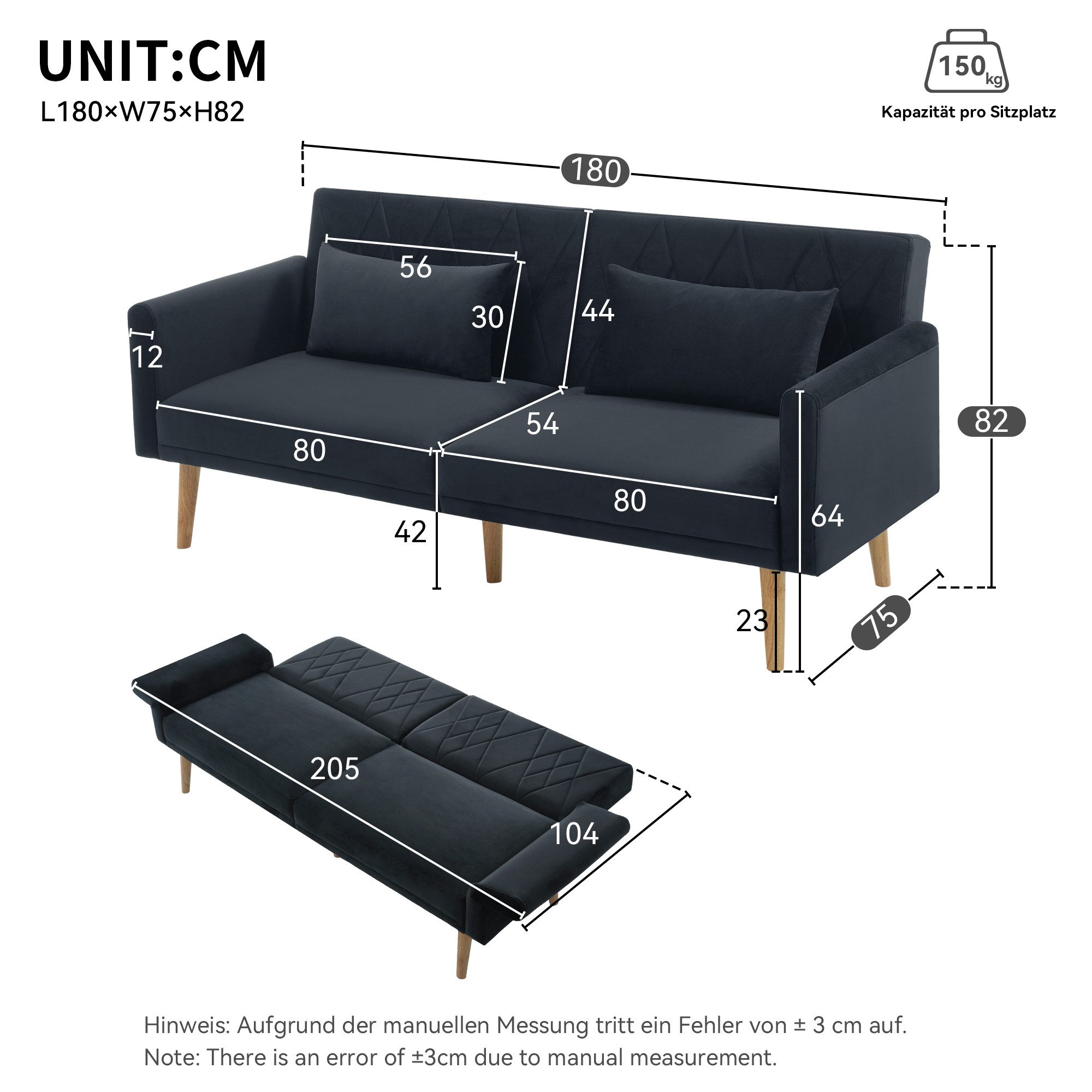 Ulife Schlafsofa mit Bettfunktion, Kleines Sofa,2-Sitzer-Sofa mit Schlaffun günstig online kaufen