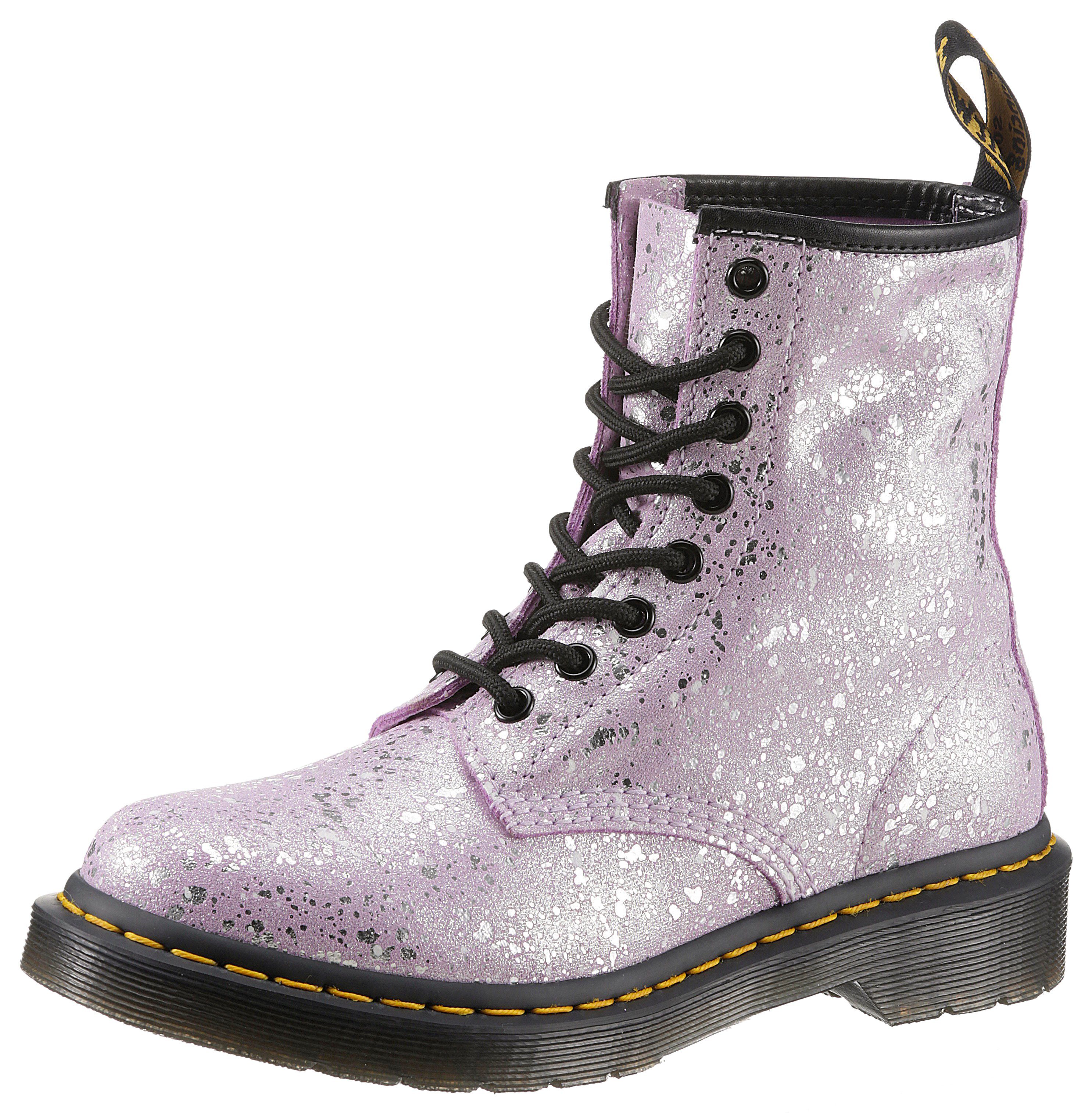 DR. MARTENS 1460 Metallic Paint Splatter Boot mit Metallic 8 Paint Innensohle Eye lila- Schnürboots herausnehmbarer Splatter