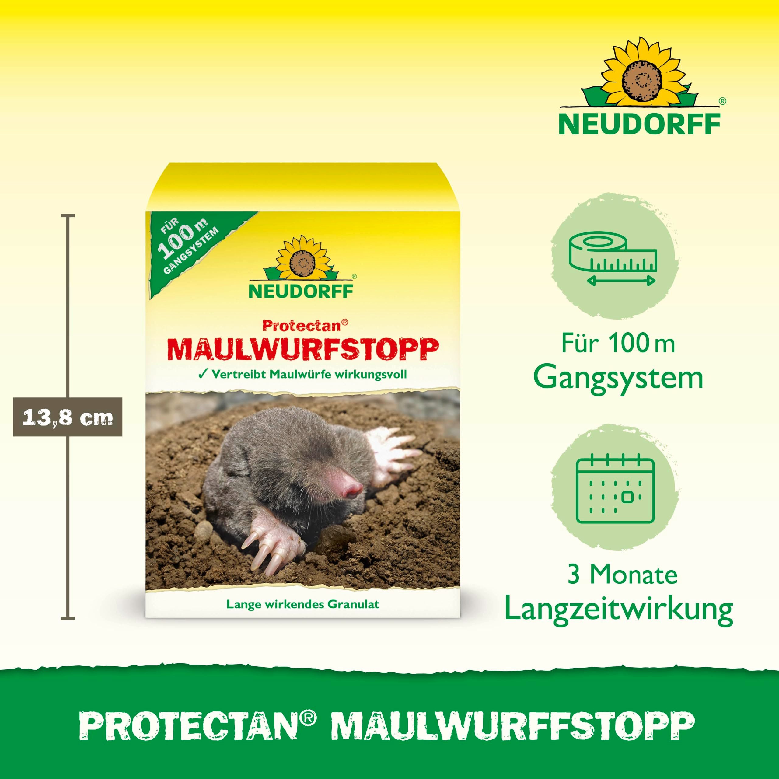 Neudorff Vergrämungsmittel Protectan MaulwurfStopp 200 g, Vertreibt Maulwürfe wirkungsvoll mit speziellen Duftstoffen für eine Sofort- und Langzeitwirkung, Maulwurf Vertreiber reicht für 130 m Gangsystem