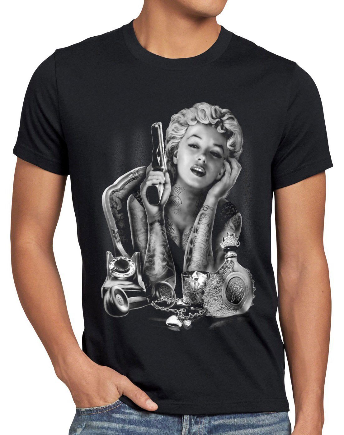 style3 Print-Shirt Herren T-Shirt Marilyn Tattoo Heartbreaker monroe rock punk tätowiert marylin us schwarz