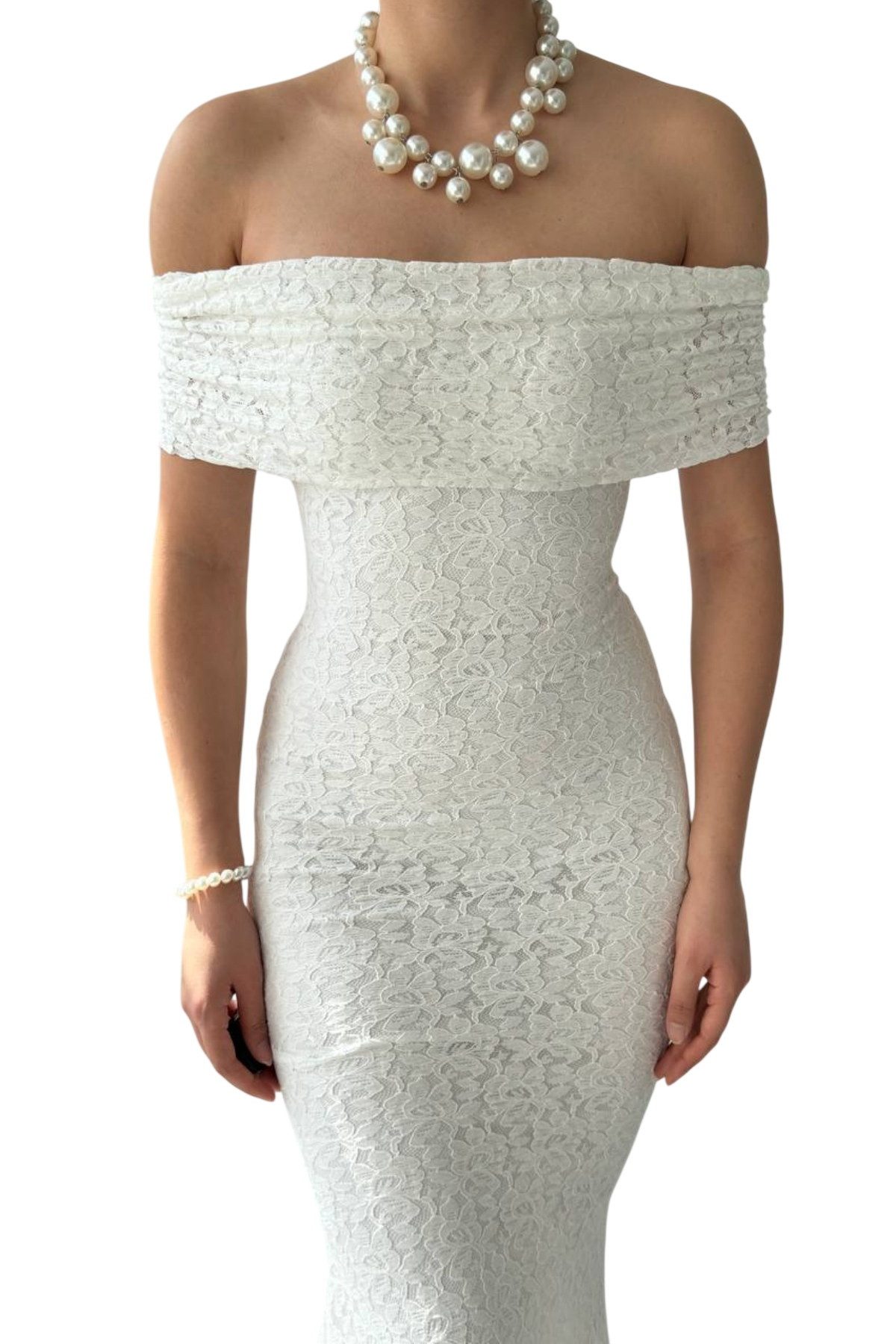 WOMAN VISION Abendkleid Damenkleid aus gefüttertem Spitzenstoff, Madonna-Ausschnitt, ärmellos