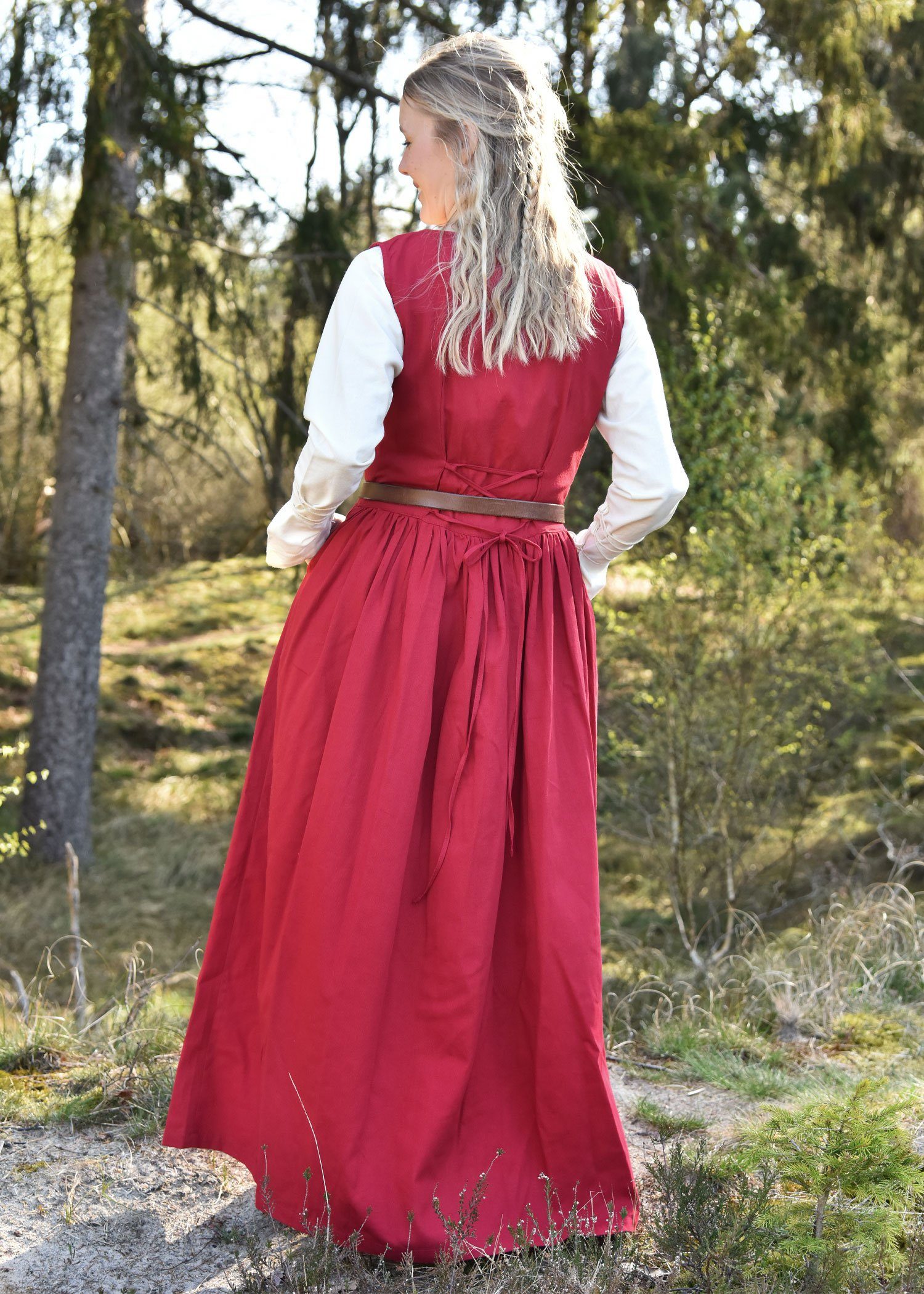 Battle Merchant Burgfräulein-Kostüm Mittelalterliches Trägerkleid / Überkleid rot "Lene", Gr. XL