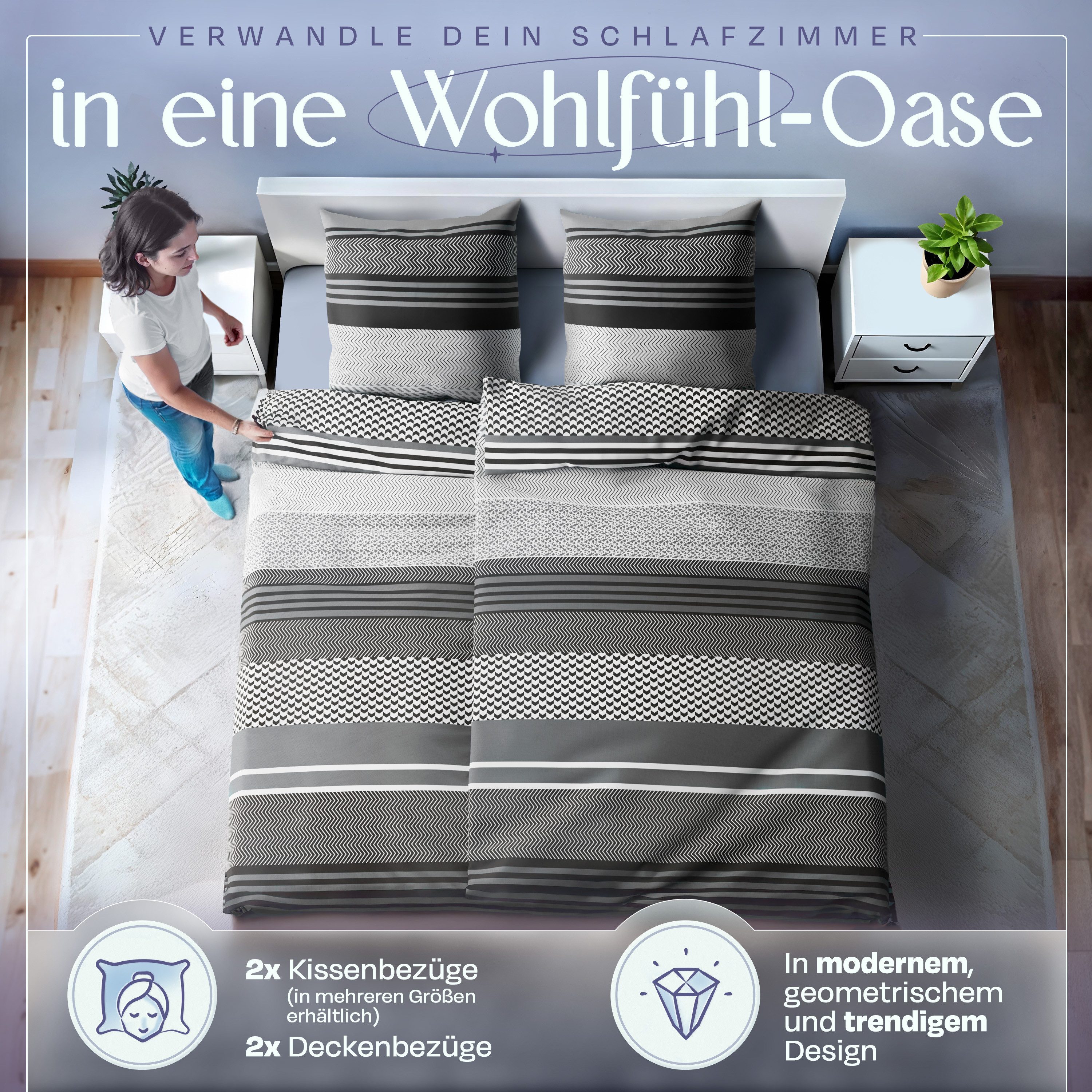 Sentidos Bettwäsche Set 135x200cm 4teilig %100 Baumwolle, Baumwolle, 4 teil günstig online kaufen