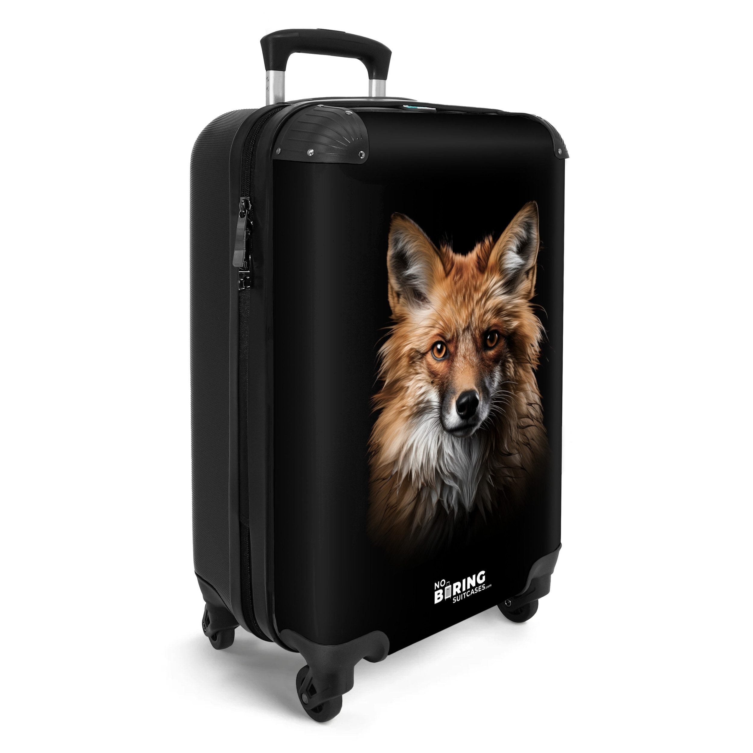 NoBoringSuitcases.com© Hartschalen-Trolley Rotfuchs auf schwarzem Hintergru günstig online kaufen