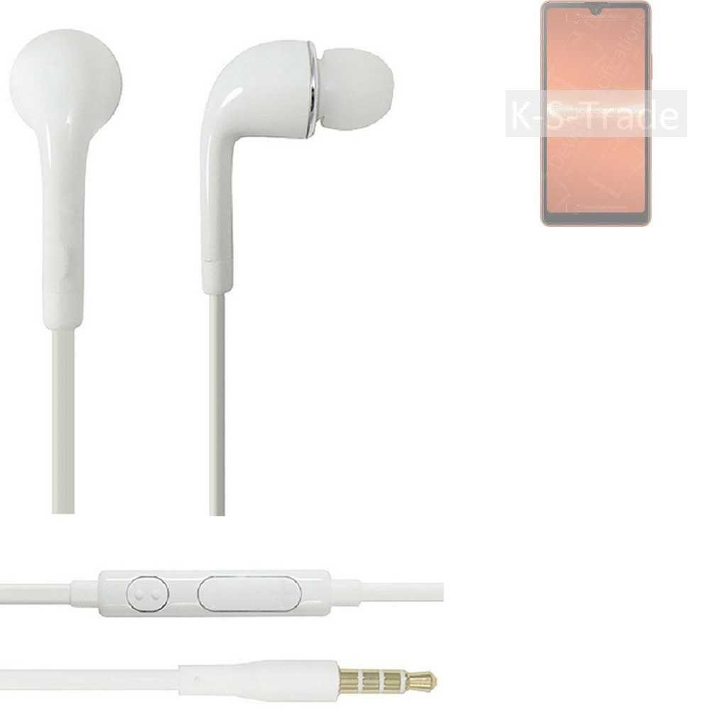 K-S-Trade für Sony Xperia Ace III In-Ear-Kopfhörer (Kopfhörer Headset mit Mikrofon u Lautstärkeregler weiß 3,5mm)