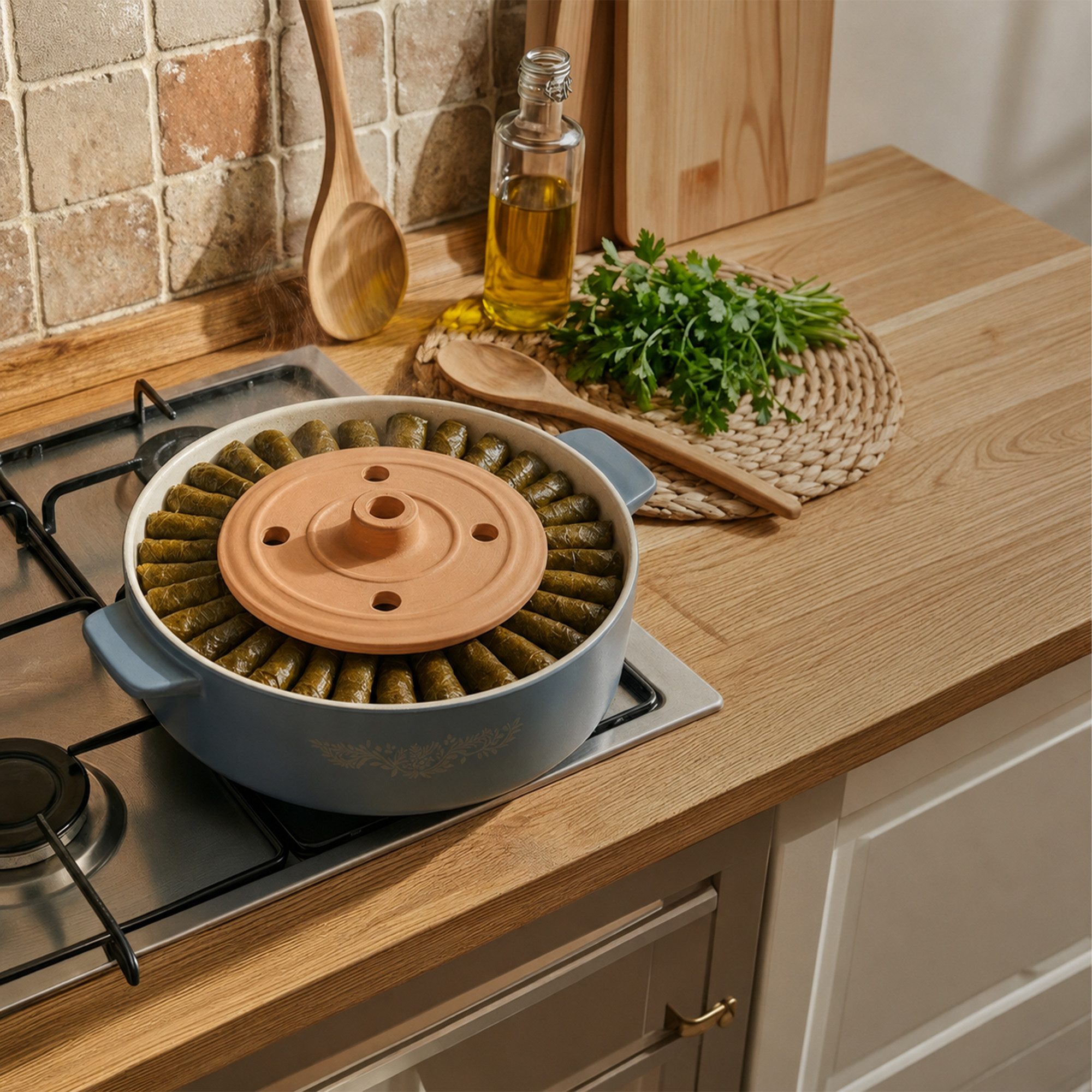 VIAPOT Deckel Tonstein Beschwerungsdeckel aus Terrakota Ø21 cm, (Einzelstück, 1-tlg., Einzelartikel), für Dolma, Sarma & gefülltes Gemüse – hitzebeständige Kochhilfe