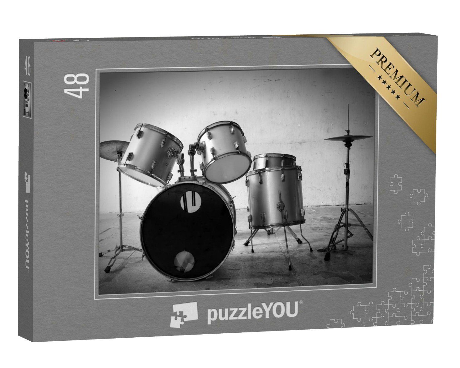 puzzleYOU Puzzle Schlagzeug, schwarz-weiß, 48 Puzzleteile, puzzleYOU-Kollektionen Musik, Menschen