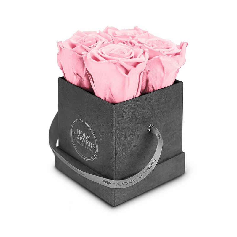 Kunstblume Eckige Rosenbox aus Samt mit 4-5 Infinity Rosen I 3 Jahre haltbar I Muttertag Box I Limitiert Rose, Holy Flowers