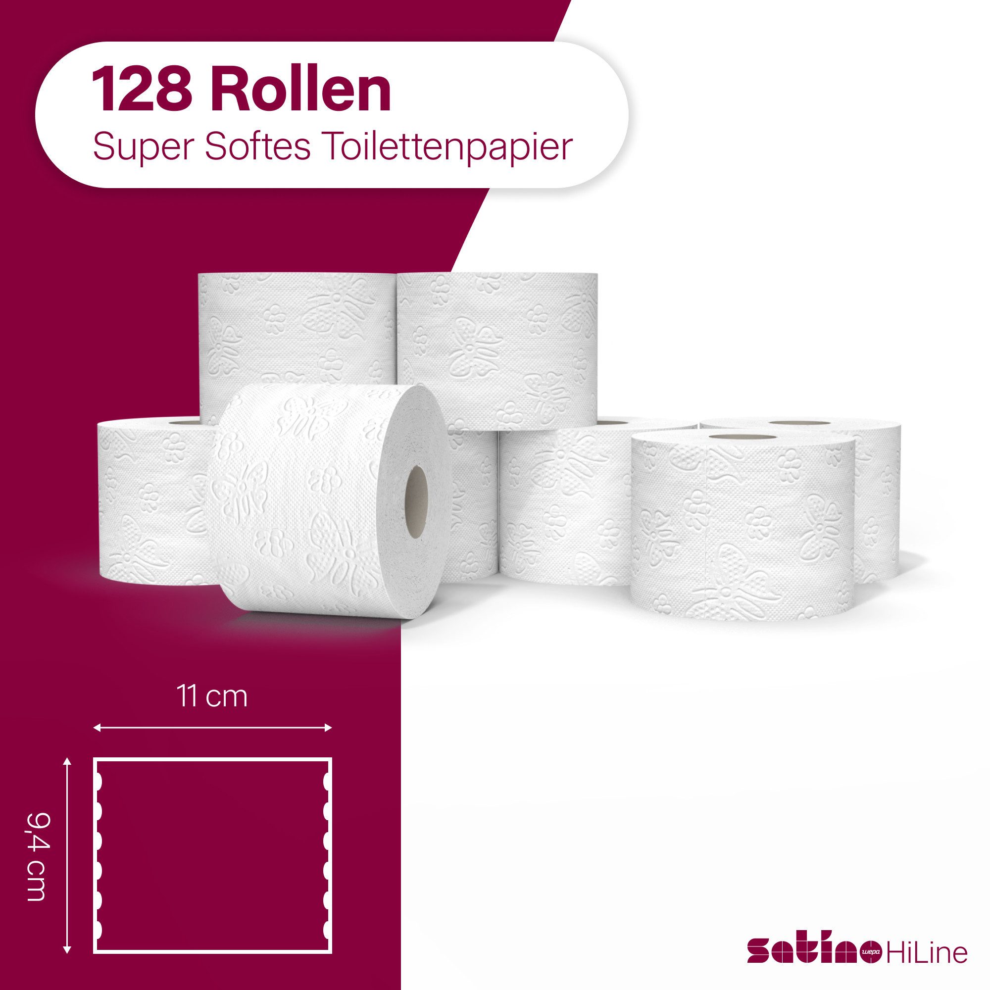 Satino Toilettenpapier 3-lagig - 128 Rollen (128-St. 128 Rollen á 150 Blatt)