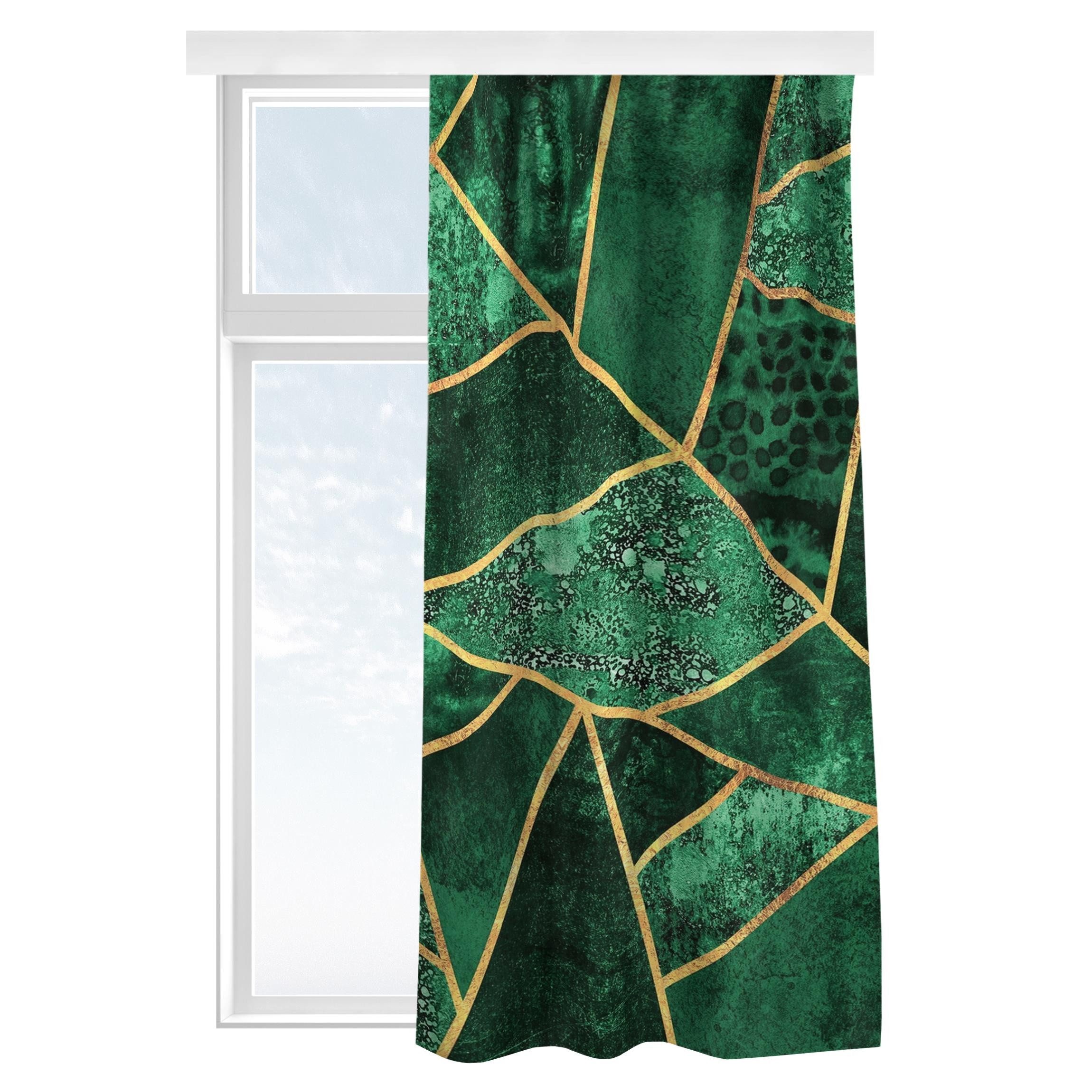 Bilderdepot24 Vorhang Gardine Abstrakt Modern Aquarell Dunkler Smaragd Gold Türvorhang (1 St), Multifunktionsband, blickdicht, Samt, Schiebegardinen Küche Schlafzimmer Wohnzimmer Schiebevorhang