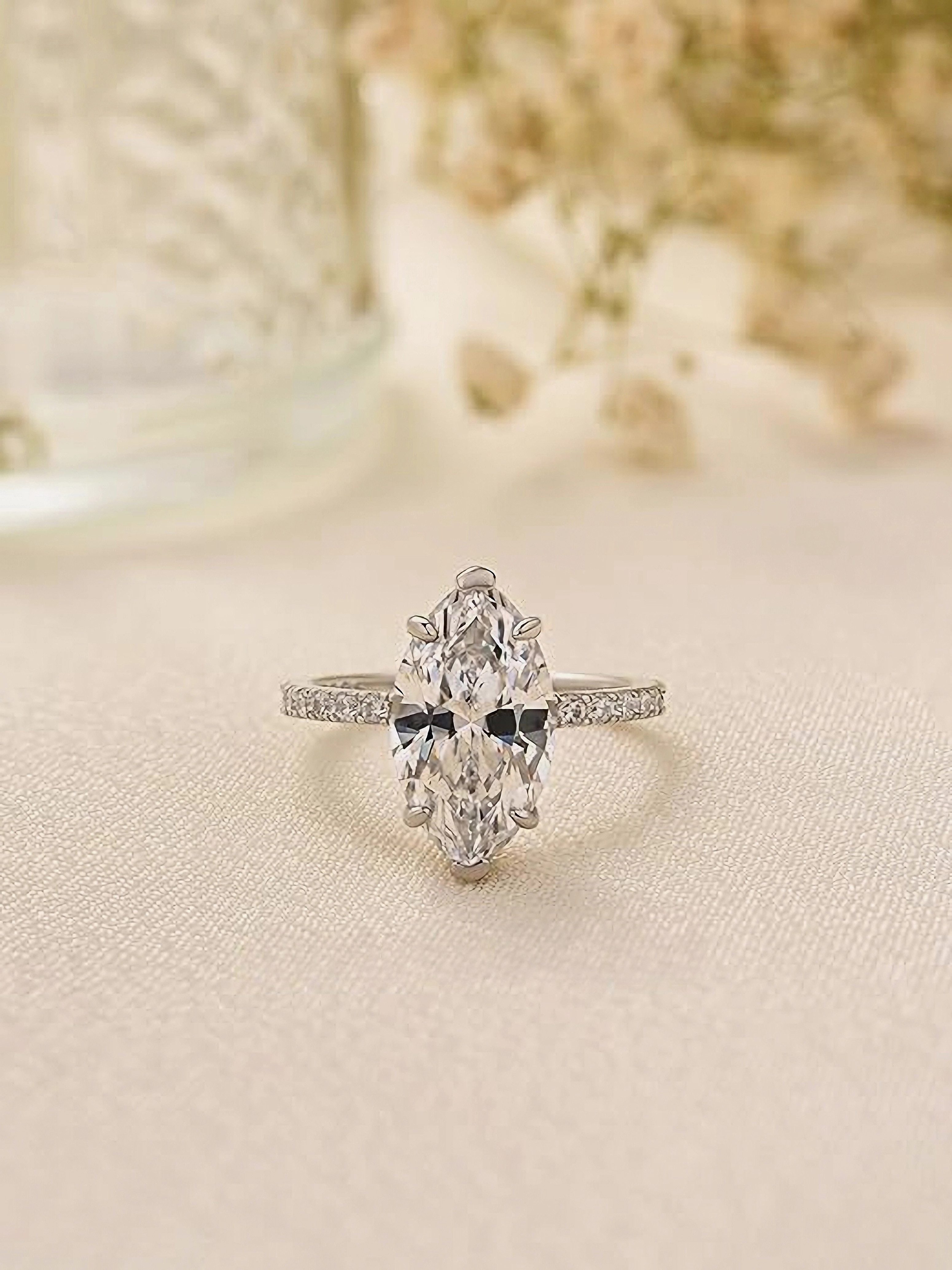 Jumpeak Verlobungsring 3ct Lab-Diamant Ring Marquiseform, 14K Gold (585), D VVS2, IGi-Zertifikat Premium Brautring oder Freundin Geschenk